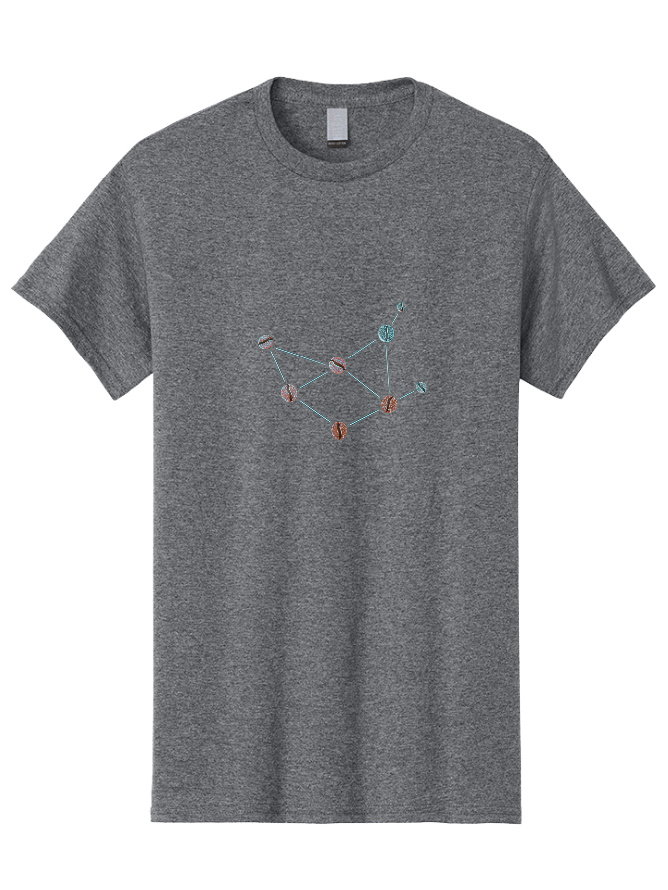 Coffee-Beans-Network Men'S Graphic Tee, 100% Cotton, Comfortable Casual Summer Wear, Machine Washable, Molecular Structure, Connected Circles, Scientific Diagram, Chemistry Illustration, Abstract Representation, Simple Graphics, Baa340