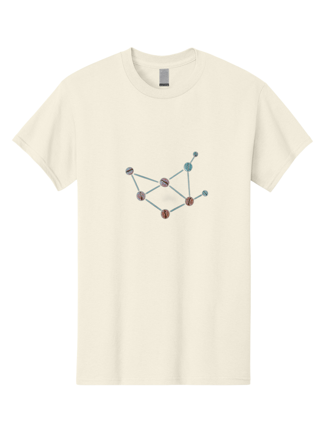 Coffee-Beans-Network Men'S Graphic Tee, 100% Cotton, Comfortable Casual Summer Wear, Machine Washable, Molecular Structure, Connected Circles, Scientific Diagram, Chemistry Illustration, Abstract Representation, Simple Graphics, Baa340