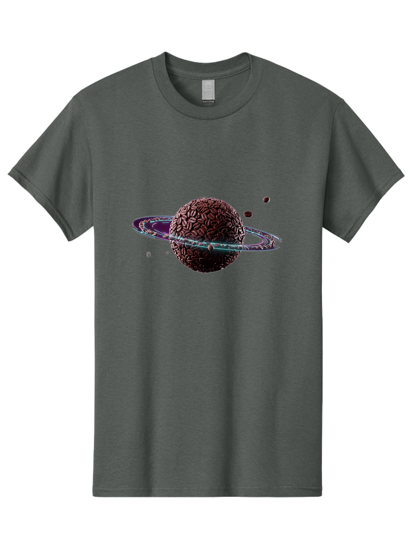 Coffee-Beans-Planet Men'S Graphic Tee, 100% Cotton, Comfortable Casual Summer Wear, Machine Washable, Coffee Beans, Planet With Rings, Creative Food Art, Coffee-Inspired Galaxy, Unique Design, Artistic Expression, Coffee Culture, Baa341