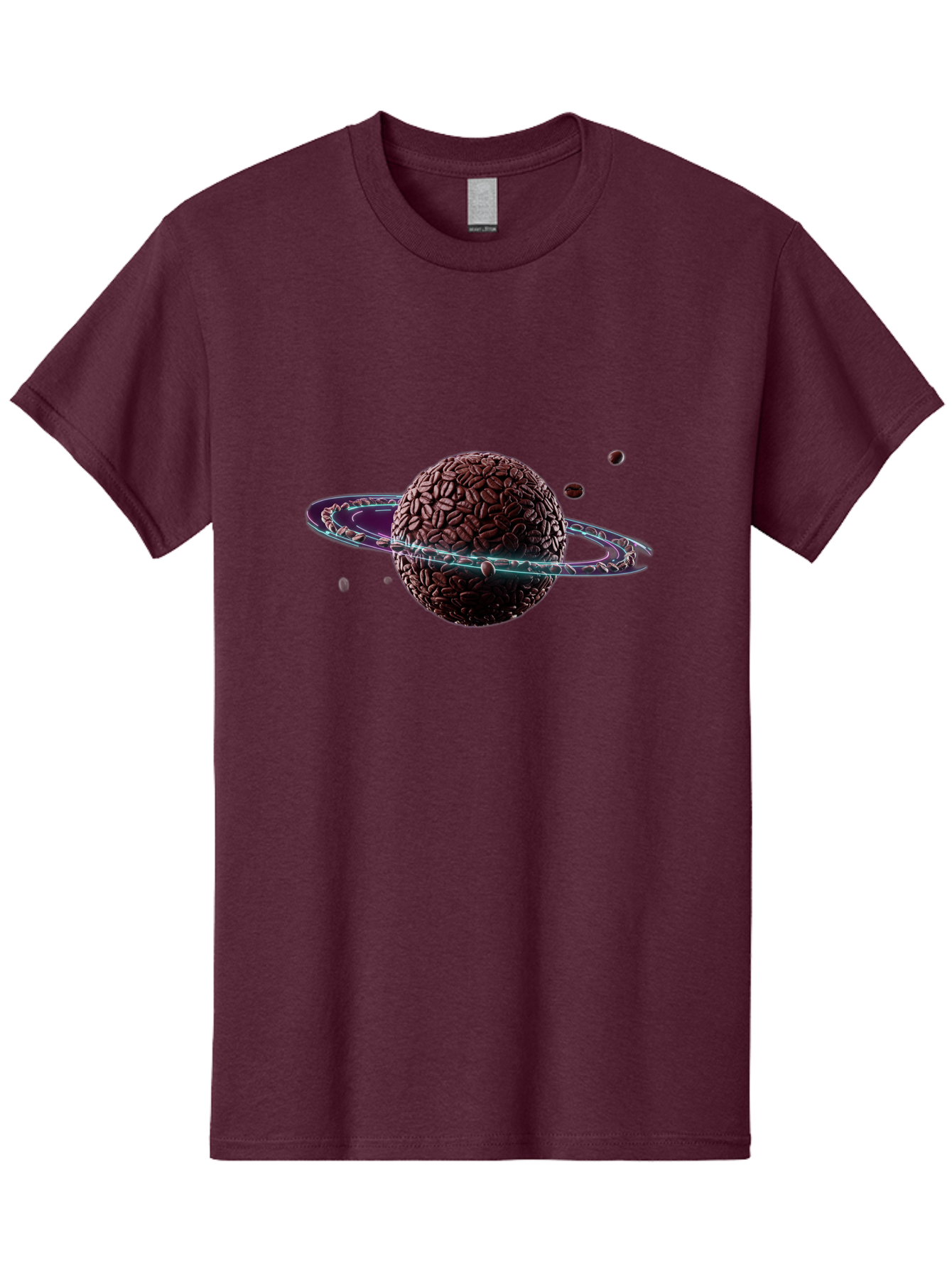 Coffee-Beans-Planet Men'S Graphic Tee, 100% Cotton, Comfortable Casual Summer Wear, Machine Washable, Coffee Beans, Planet With Rings, Creative Food Art, Coffee-Inspired Galaxy, Unique Design, Artistic Expression, Coffee Culture, Baa341
