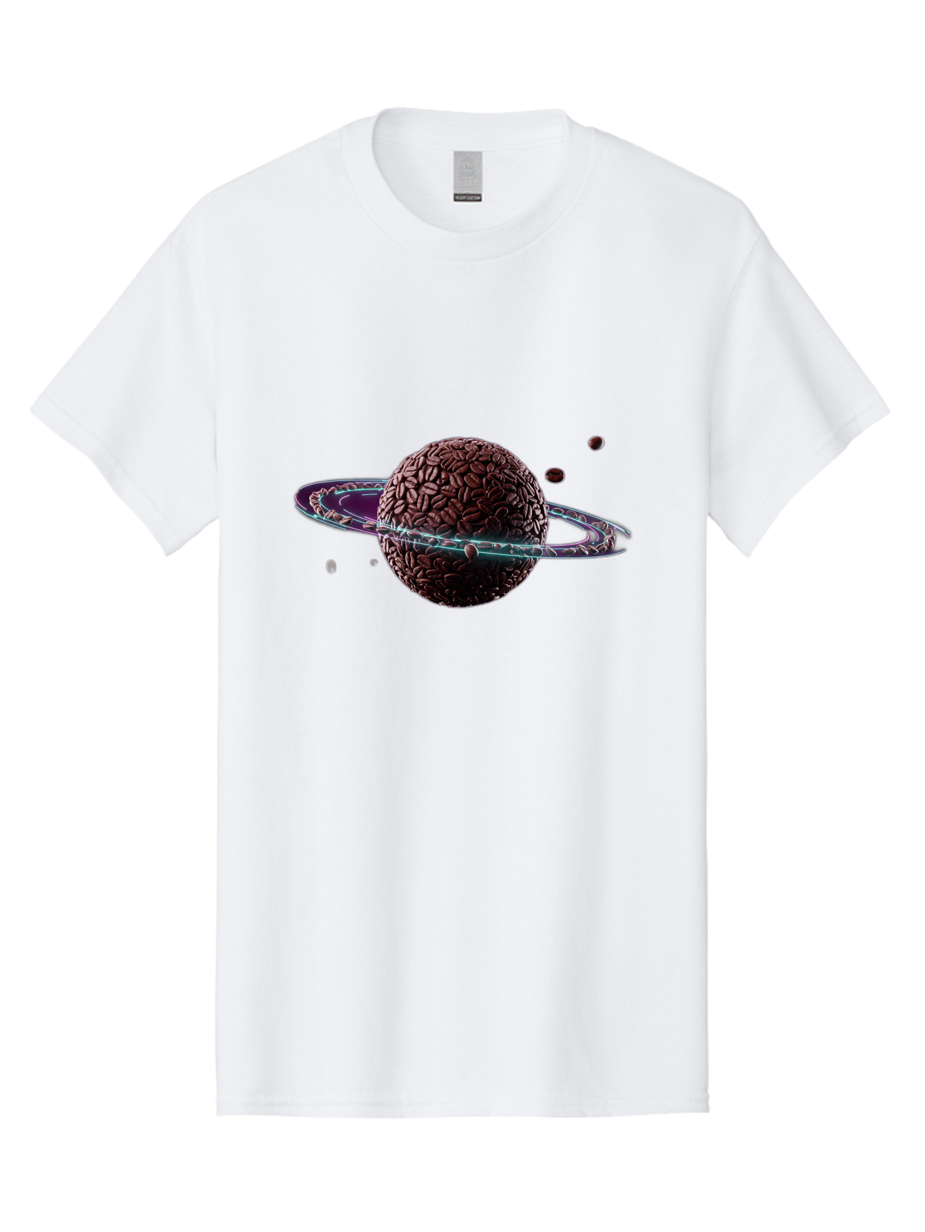 Coffee-Beans-Planet Men'S Graphic Tee, 100% Cotton, Comfortable Casual Summer Wear, Machine Washable, Coffee Beans, Planet With Rings, Creative Food Art, Coffee-Inspired Galaxy, Unique Design, Artistic Expression, Coffee Culture, Baa341