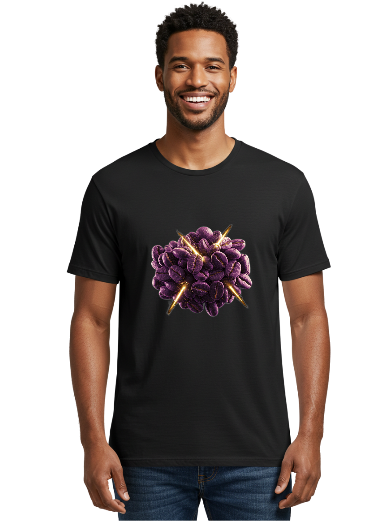 Coffee-Beans Men'S Graphic Tee, 100% Cotton, Comfortable Casual Summer Wear, Machine Washable, Dark Purple Coffee Beans, Spike Design, Unique Coffee Art, Creative Coffee Presentation, Coffee Lover Gift, Bold Coffee Beans Baa342