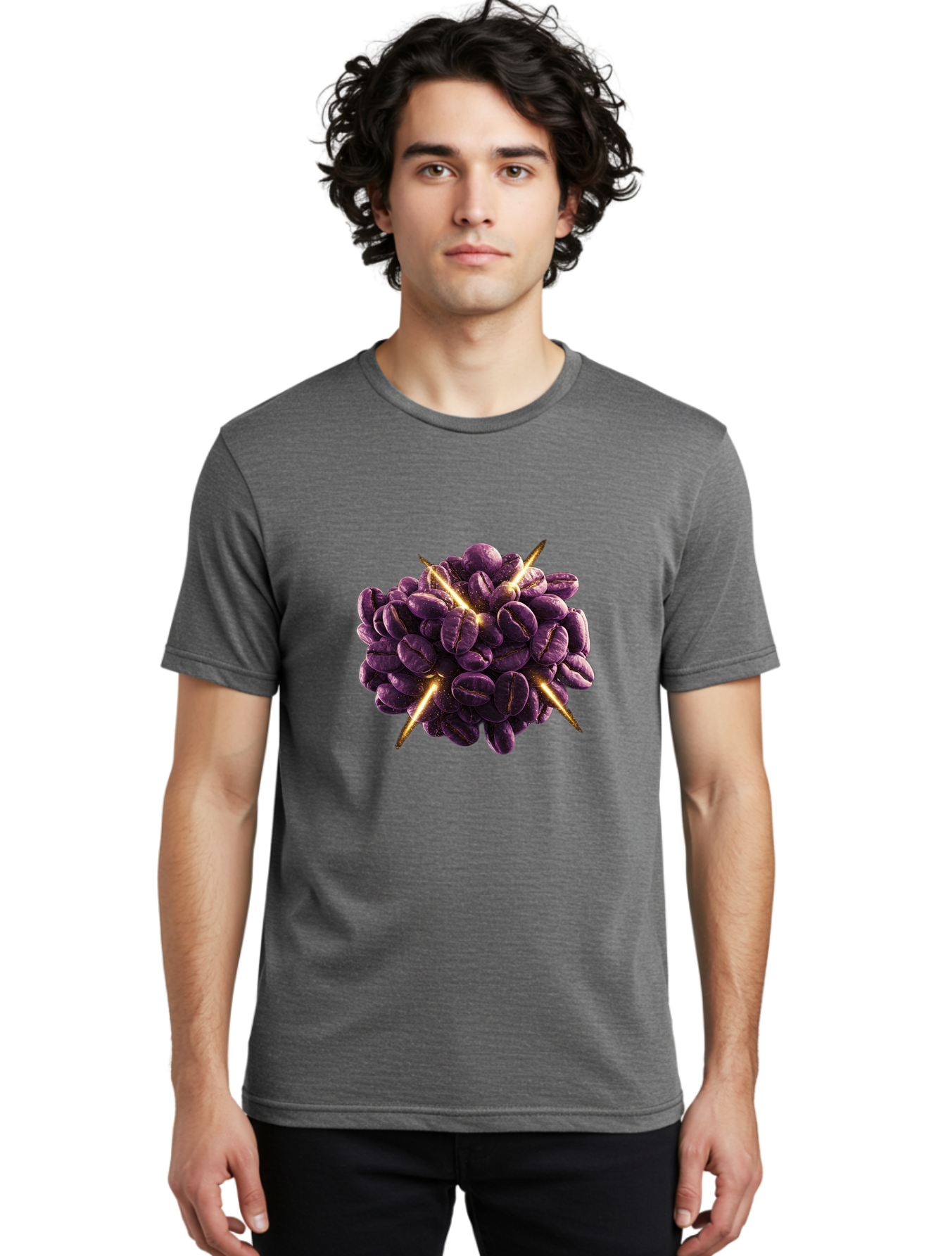Coffee-Beans Men'S Graphic Tee, 100% Cotton, Comfortable Casual Summer Wear, Machine Washable, Dark Purple Coffee Beans, Spike Design, Unique Coffee Art, Creative Coffee Presentation, Coffee Lover Gift, Bold Coffee Beans Baa342