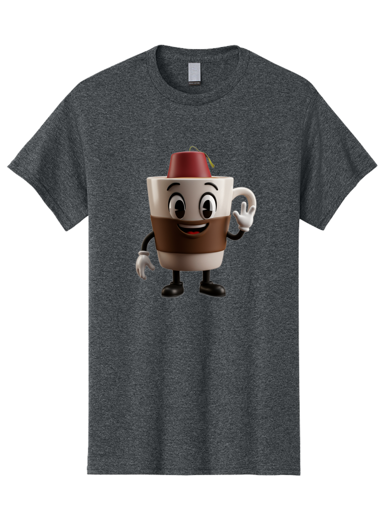 Coffee-Cup-1 Men'S Graphic Tee, 100% Cotton, Comfortable Casual Summer Wear, Machine Washable, Cartoon Coffee Mug, Coffee Character, Smiling Mug, Tea Bag On Top, Waving Hand, Friendly Beverage, Animated Coffee, Cute Drink, Coffee Culture, Baa343