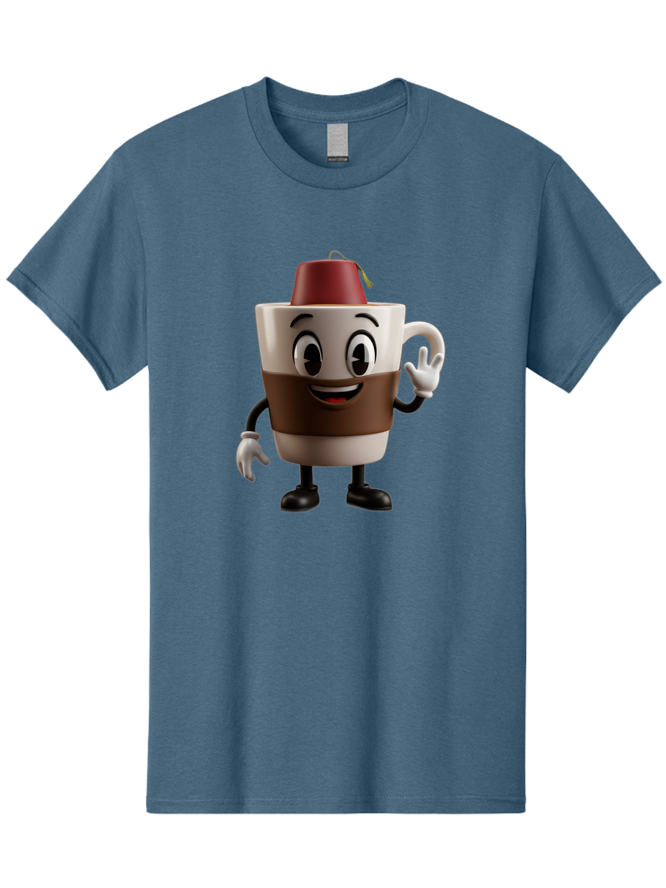 Coffee-Cup-1 Men'S Graphic Tee, 100% Cotton, Comfortable Casual Summer Wear, Machine Washable, Cartoon Coffee Mug, Coffee Character, Smiling Mug, Tea Bag On Top, Waving Hand, Friendly Beverage, Animated Coffee, Cute Drink, Coffee Culture, Baa343