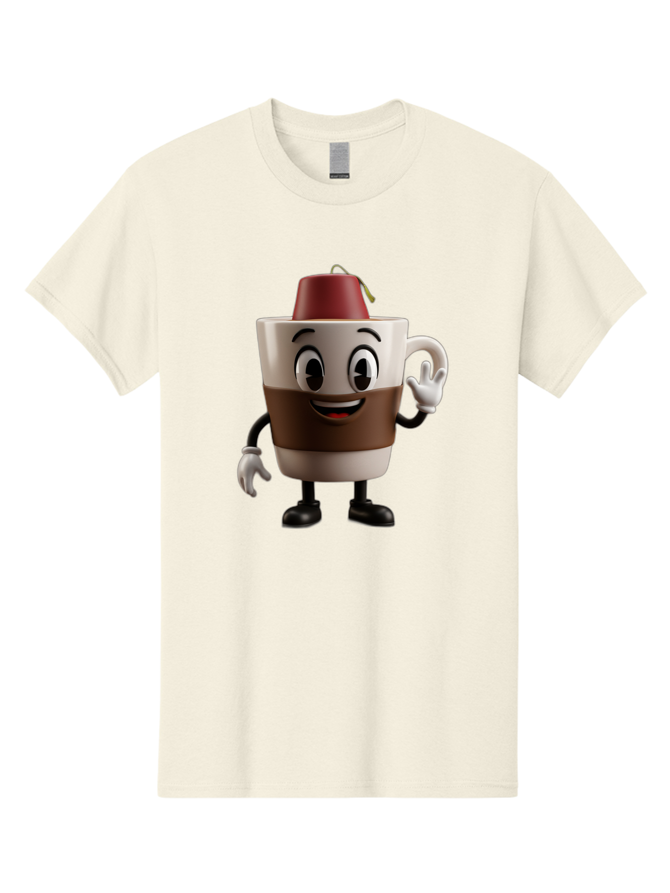 Coffee-Cup-1 Men'S Graphic Tee, 100% Cotton, Comfortable Casual Summer Wear, Machine Washable, Cartoon Coffee Mug, Coffee Character, Smiling Mug, Tea Bag On Top, Waving Hand, Friendly Beverage, Animated Coffee, Cute Drink, Coffee Culture, Baa343
