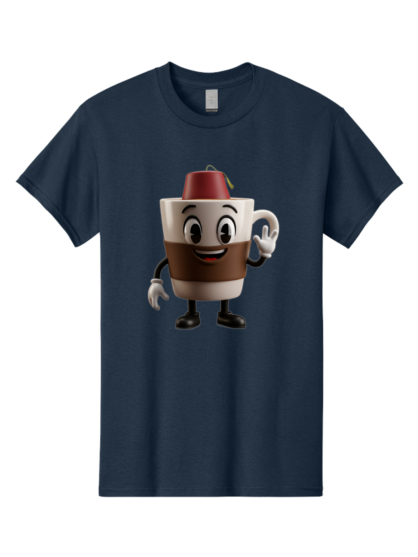 Coffee-Cup-1 Men'S Graphic Tee, 100% Cotton, Comfortable Casual Summer Wear, Machine Washable, Cartoon Coffee Mug, Coffee Character, Smiling Mug, Tea Bag On Top, Waving Hand, Friendly Beverage, Animated Coffee, Cute Drink, Coffee Culture, Baa343