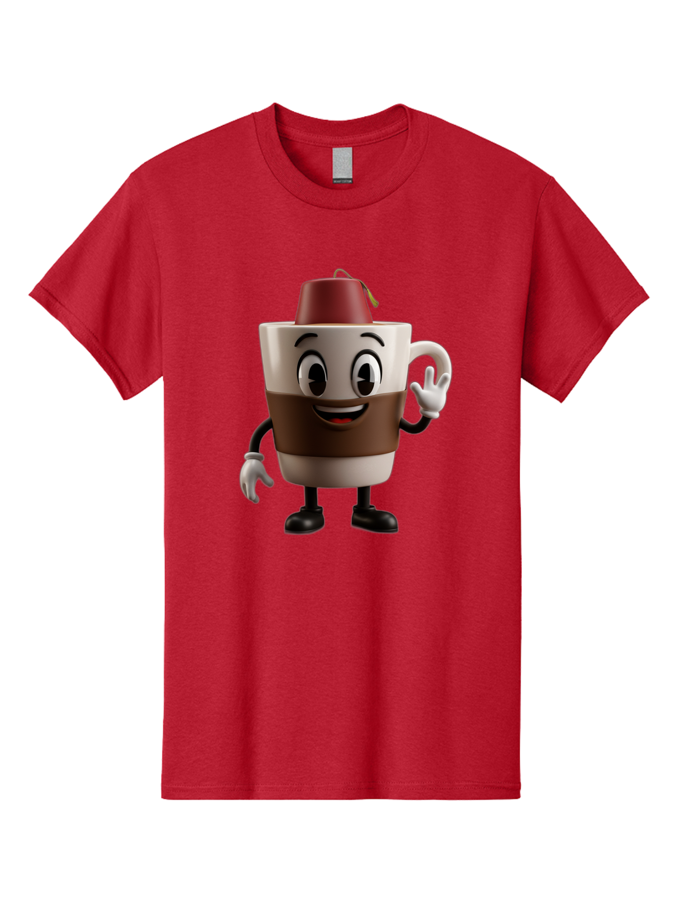 Coffee-Cup-1 Men'S Graphic Tee, 100% Cotton, Comfortable Casual Summer Wear, Machine Washable, Cartoon Coffee Mug, Coffee Character, Smiling Mug, Tea Bag On Top, Waving Hand, Friendly Beverage, Animated Coffee, Cute Drink, Coffee Culture, Baa343