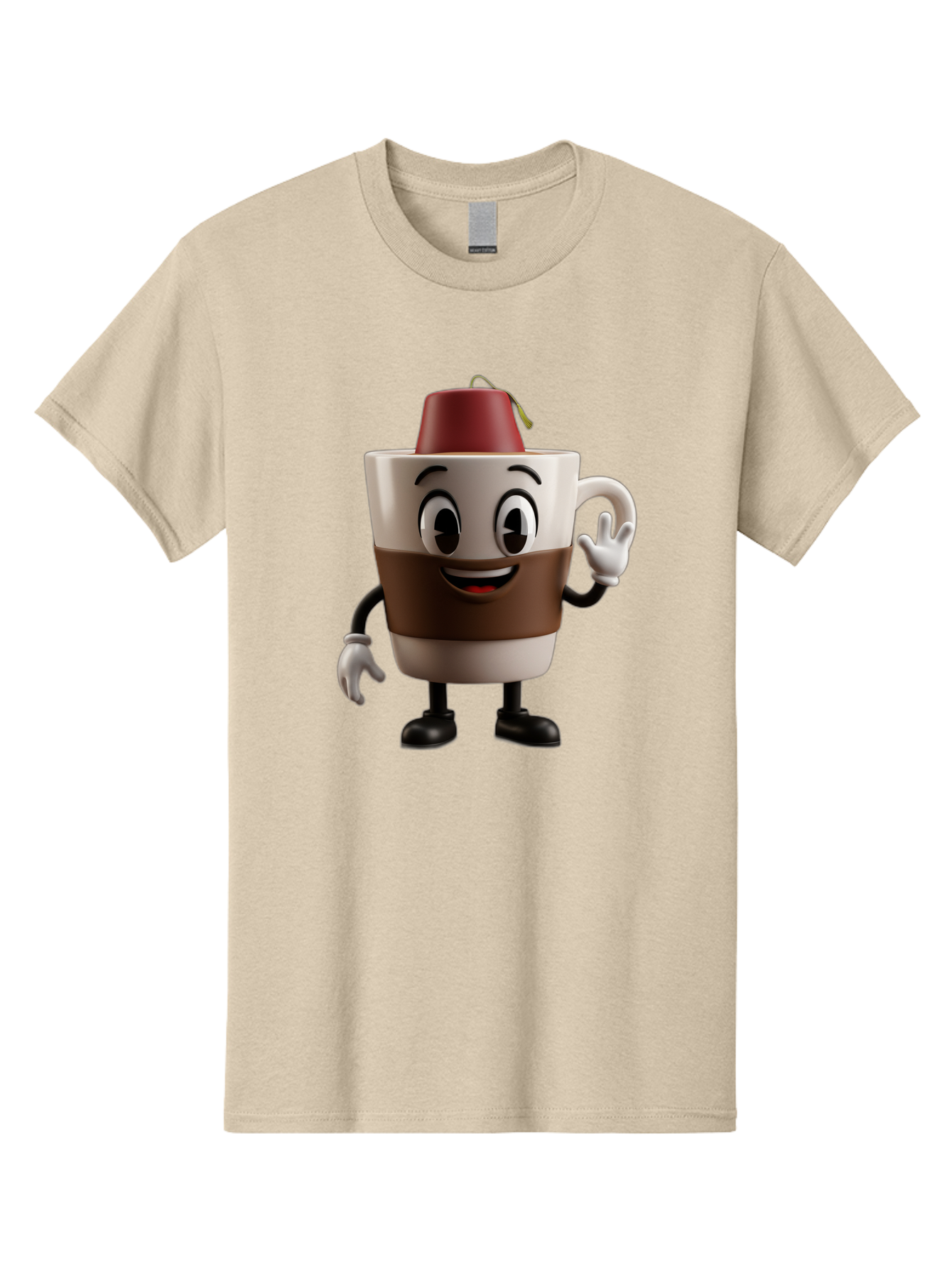 Coffee-Cup-1 Men'S Graphic Tee, 100% Cotton, Comfortable Casual Summer Wear, Machine Washable, Cartoon Coffee Mug, Coffee Character, Smiling Mug, Tea Bag On Top, Waving Hand, Friendly Beverage, Animated Coffee, Cute Drink, Coffee Culture, Baa343