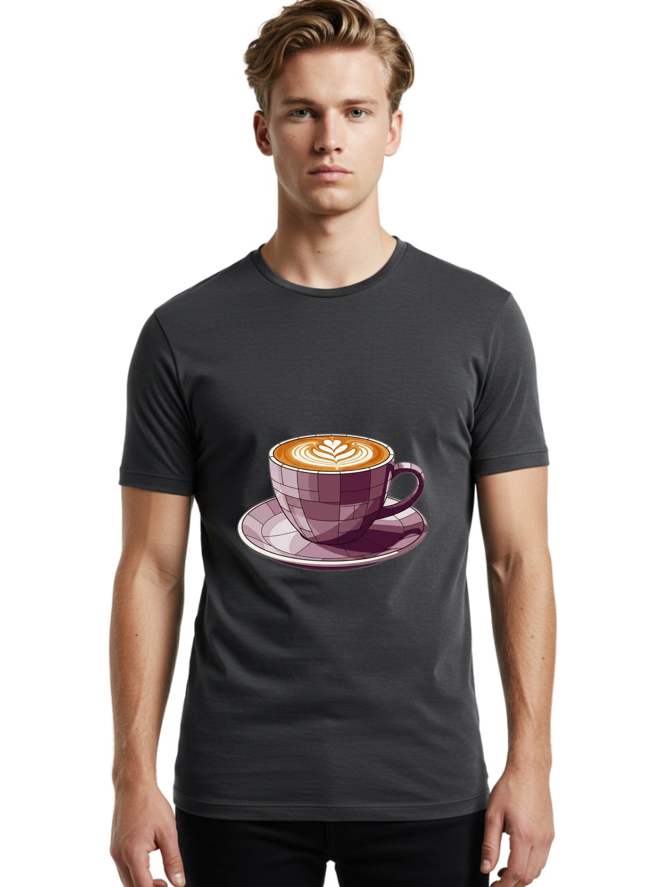 Coffee-Cup-10 Men'S Graphic Tee, 100% Cotton, Comfortable Casual Summer Wear, Machine Washable, Coffee Cup, Cappuccino, Latte Art, Heart Design, Coffee Break, Morning Coffee, Coffee Lover, Coffee Culture, Beverage, Drink Baa344