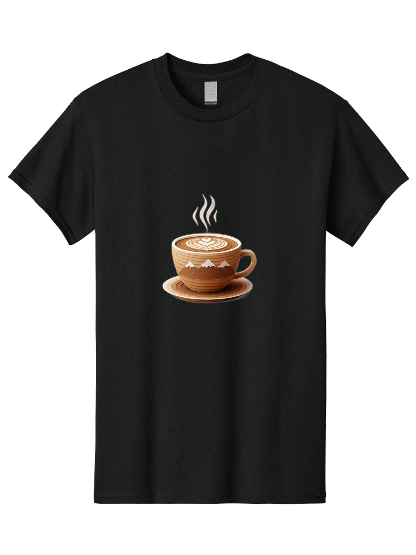 Coffee-Cup-11 Men'S Graphic Tee, 100% Cotton, Comfortable Casual Summer Wear, Machine Washable, Steaming Coffee Cup, Latte Art, Heart Design, Wooden Cup, White Mountains, Morning Coffee, Coffee Break, Espresso, Coffee Lover Baa345