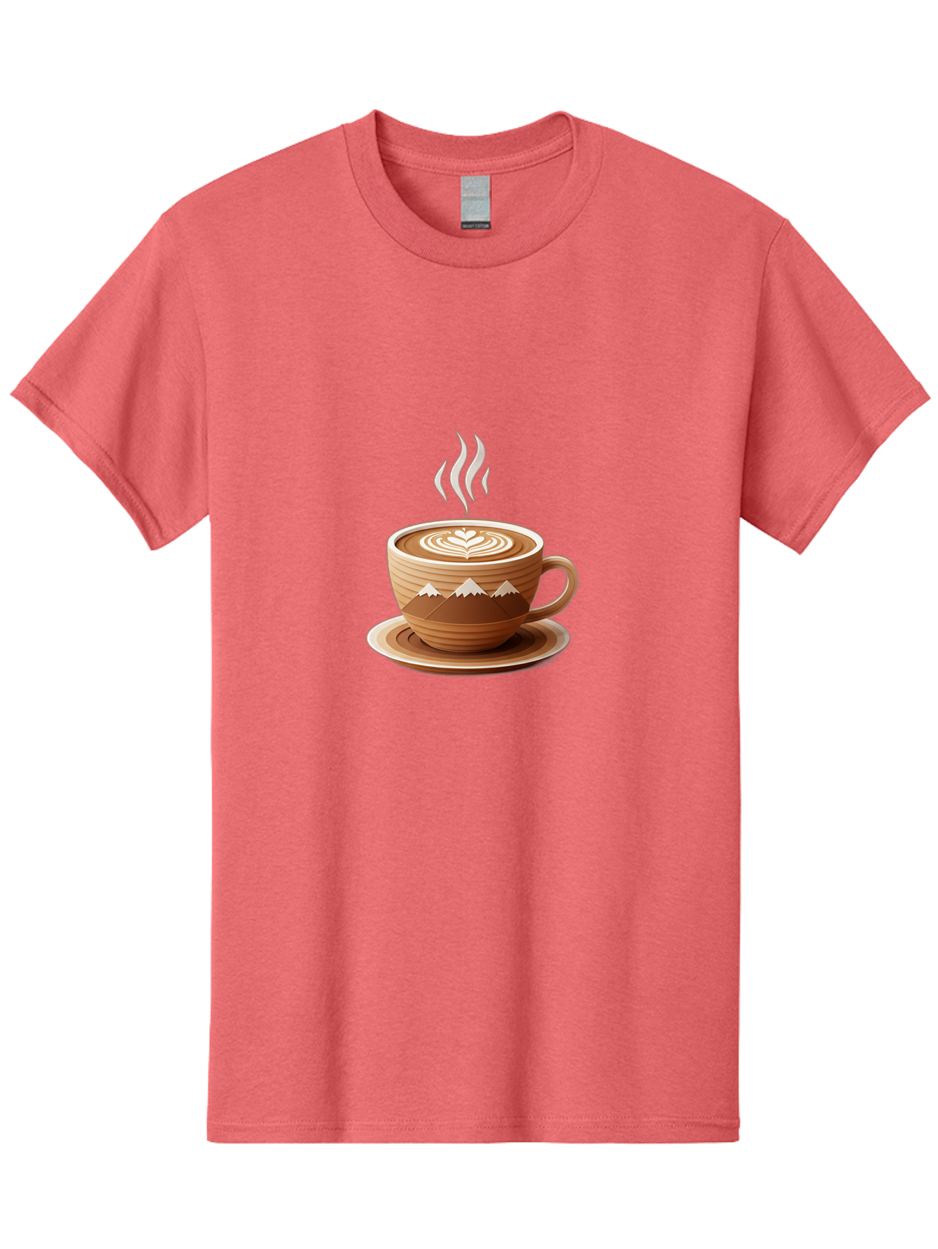 Coffee-Cup-11 Men'S Graphic Tee, 100% Cotton, Comfortable Casual Summer Wear, Machine Washable, Steaming Coffee Cup, Latte Art, Heart Design, Wooden Cup, White Mountains, Morning Coffee, Coffee Break, Espresso, Coffee Lover Baa345