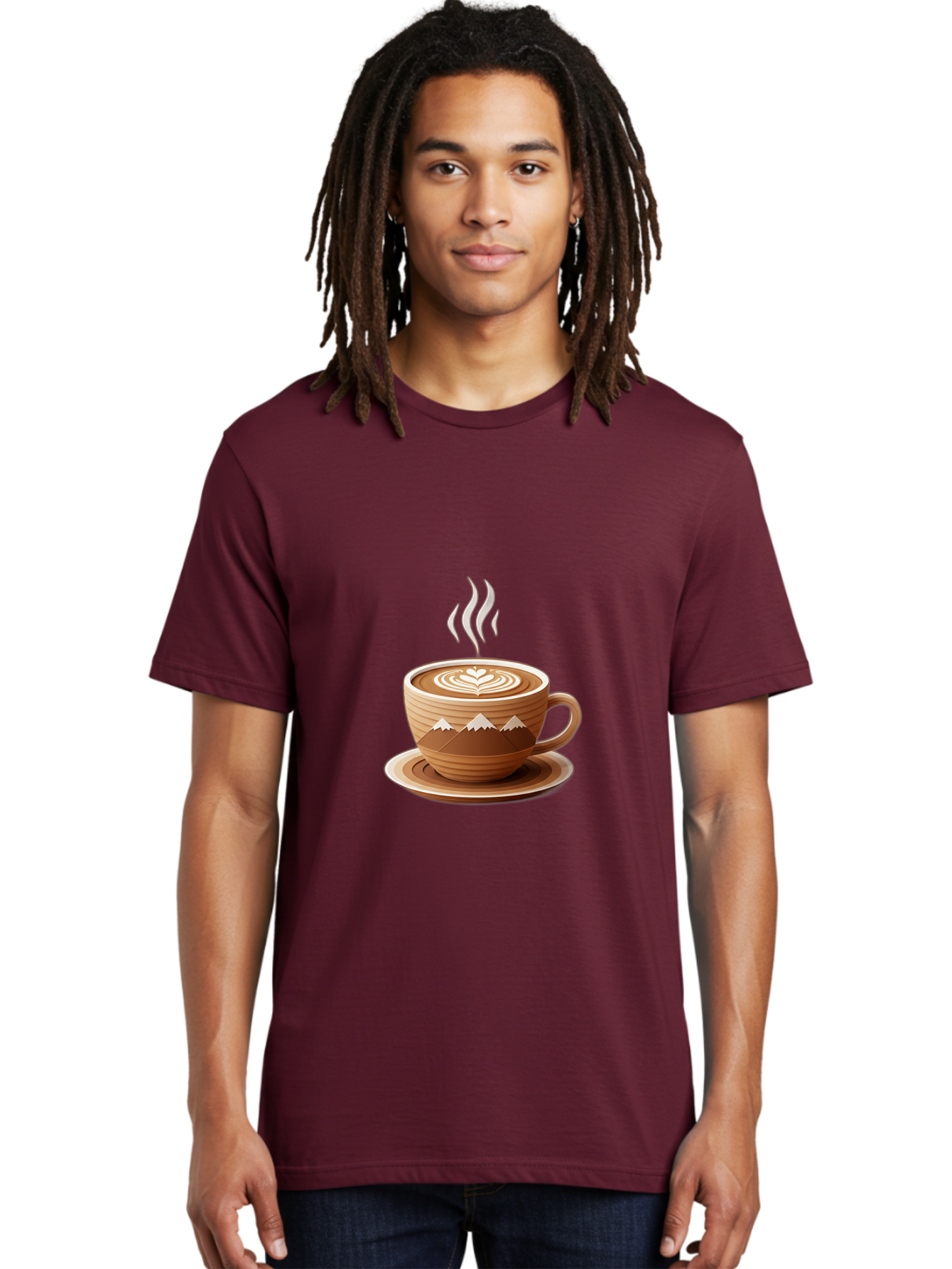 Coffee-Cup-11 Men'S Graphic Tee, 100% Cotton, Comfortable Casual Summer Wear, Machine Washable, Steaming Coffee Cup, Latte Art, Heart Design, Wooden Cup, White Mountains, Morning Coffee, Coffee Break, Espresso, Coffee Lover Baa345