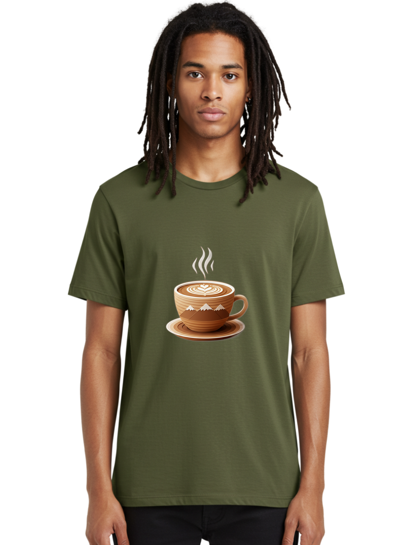 Coffee-Cup-11 Men'S Graphic Tee, 100% Cotton, Comfortable Casual Summer Wear, Machine Washable, Steaming Coffee Cup, Latte Art, Heart Design, Wooden Cup, White Mountains, Morning Coffee, Coffee Break, Espresso, Coffee Lover Baa345