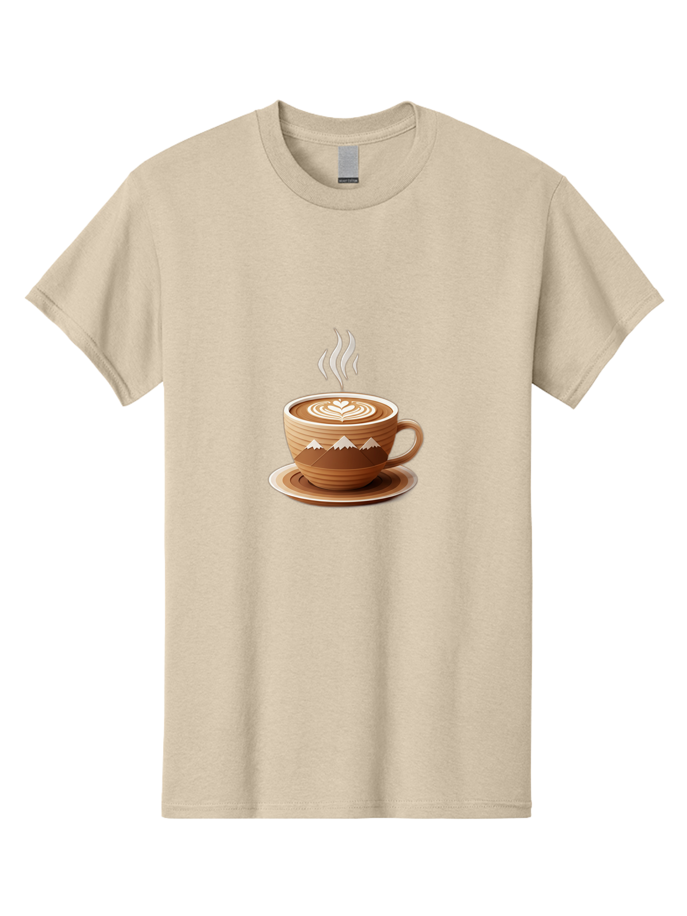 Coffee-Cup-11 Men'S Graphic Tee, 100% Cotton, Comfortable Casual Summer Wear, Machine Washable, Steaming Coffee Cup, Latte Art, Heart Design, Wooden Cup, White Mountains, Morning Coffee, Coffee Break, Espresso, Coffee Lover Baa345
