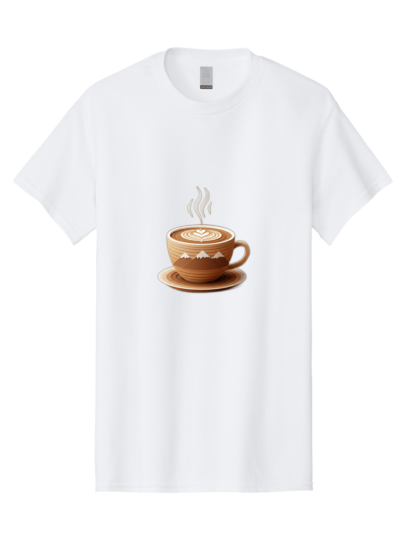 Coffee-Cup-11 Men'S Graphic Tee, 100% Cotton, Comfortable Casual Summer Wear, Machine Washable, Steaming Coffee Cup, Latte Art, Heart Design, Wooden Cup, White Mountains, Morning Coffee, Coffee Break, Espresso, Coffee Lover Baa345