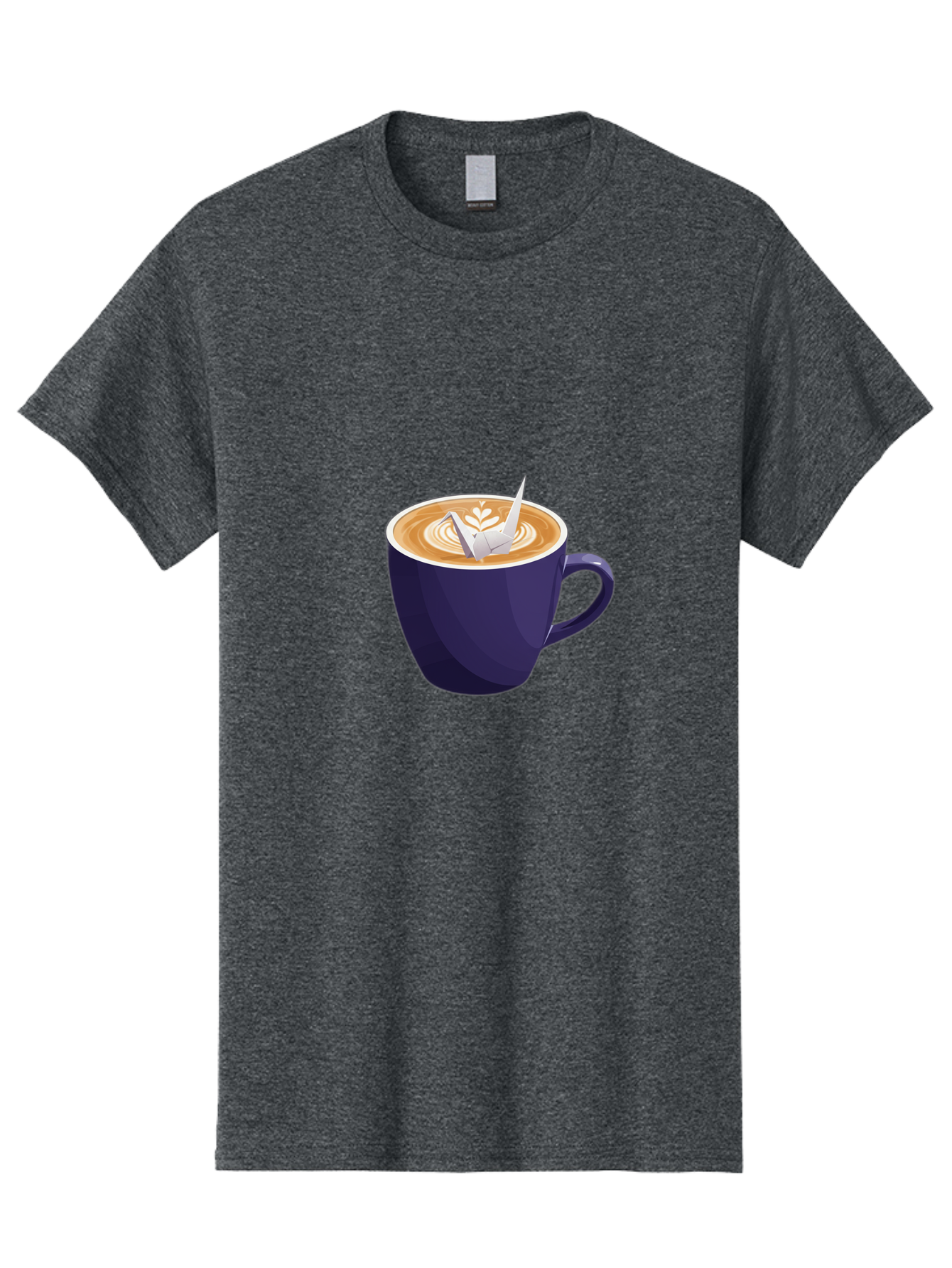 Coffee-Cup-12 Men'S Graphic Tee, 100% Cotton, Comfortable Casual Summer Wear, Machine Washable, Coffee Latte, Cappuccino Art, Espresso Drink, Dark Blue Cup, White Foam, Leaf Design, Coffee Culture, Morning Routine, Beverage Illustration, Baa346