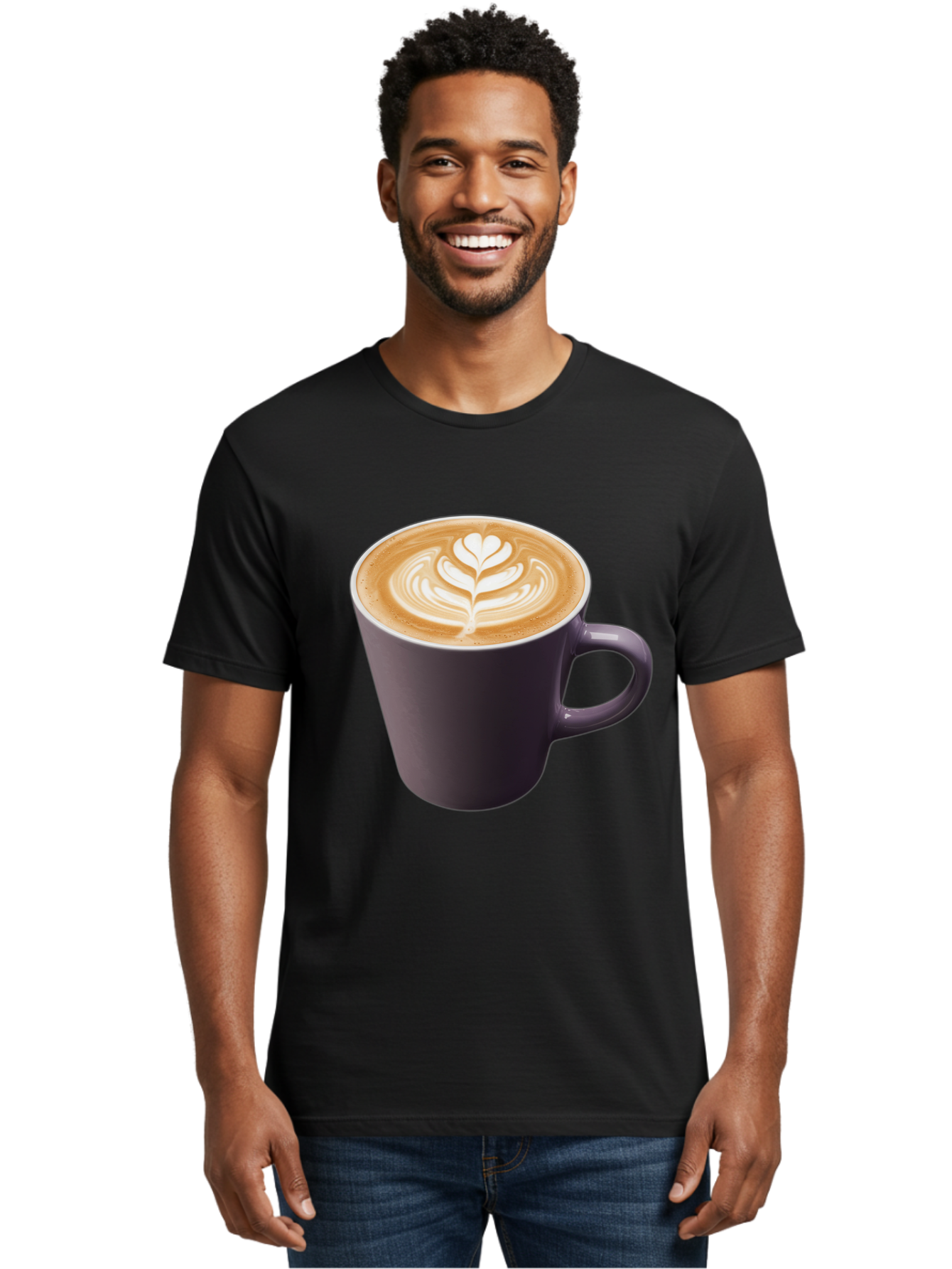 Coffee-Cup-14 Men'S Graphic Tee, 100% Cotton, Comfortable Casual Summer Wear, Machine Washable, Coffee Cup, Latte Art, Leaf Design, Espresso, Coffee Culture, Morning Coffee, Coffee Break, Caffeine, Coffee Drink Baa348