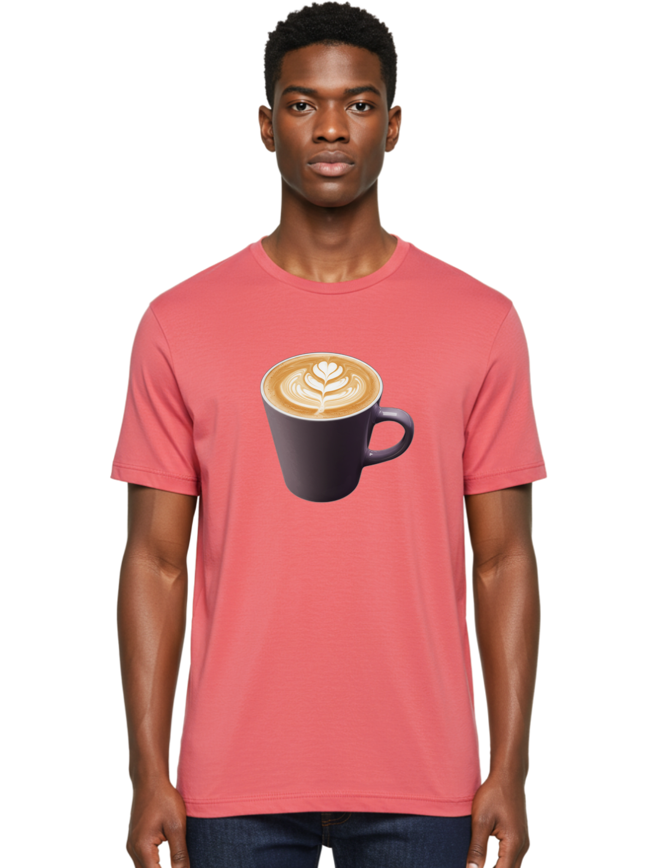 Coffee-Cup-14 Men'S Graphic Tee, 100% Cotton, Comfortable Casual Summer Wear, Machine Washable, Coffee Cup, Latte Art, Leaf Design, Espresso, Coffee Culture, Morning Coffee, Coffee Break, Caffeine, Coffee Drink Baa348