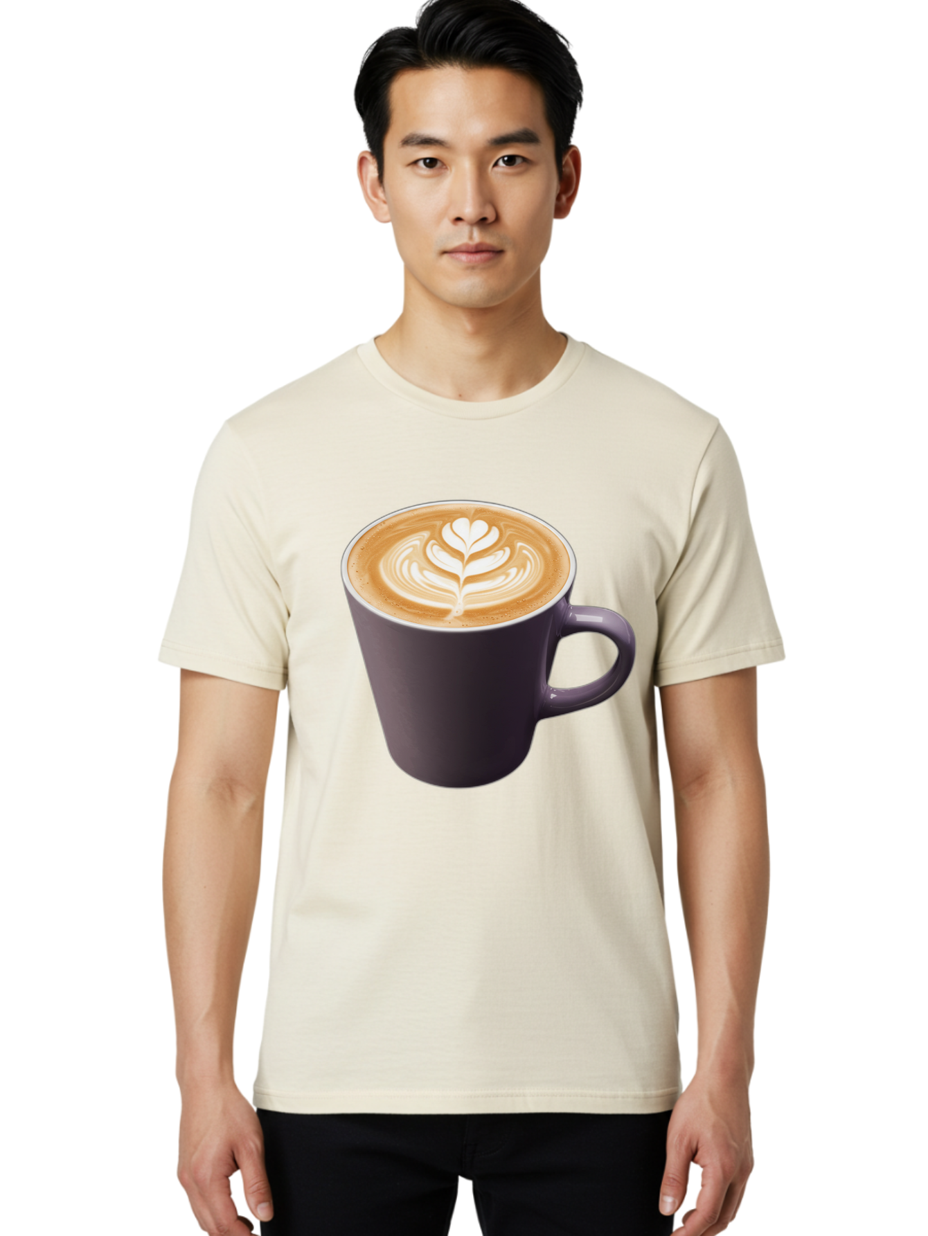 Coffee-Cup-14 Men'S Graphic Tee, 100% Cotton, Comfortable Casual Summer Wear, Machine Washable, Coffee Cup, Latte Art, Leaf Design, Espresso, Coffee Culture, Morning Coffee, Coffee Break, Caffeine, Coffee Drink Baa348