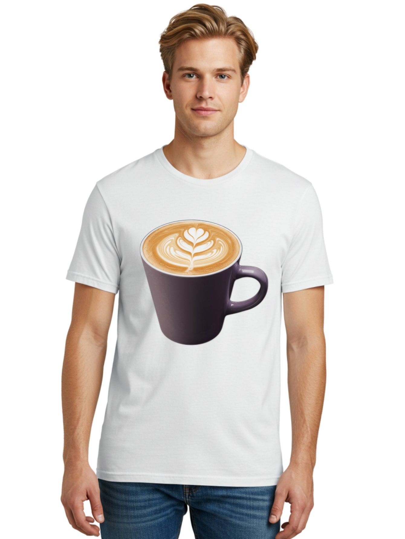 Coffee-Cup-14 Men'S Graphic Tee, 100% Cotton, Comfortable Casual Summer Wear, Machine Washable, Coffee Cup, Latte Art, Leaf Design, Espresso, Coffee Culture, Morning Coffee, Coffee Break, Caffeine, Coffee Drink Baa348