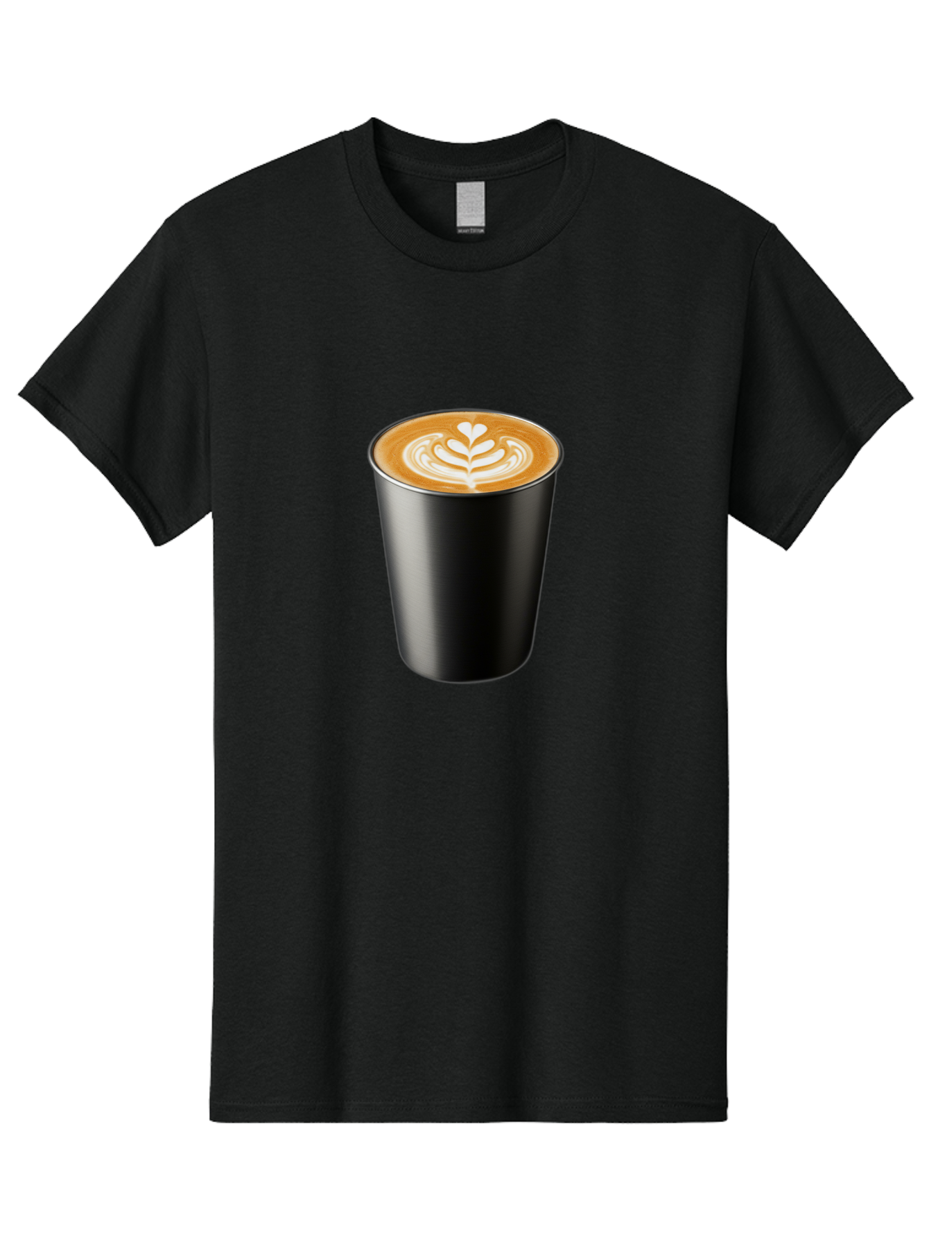 Coffee-Cup-15 Men'S Graphic Tee, 100% Cotton, Comfortable Casual Summer Wear, Machine Washable, Coffee Cup, Black Cup, Latte Art, Espresso, Coffee Drink, Heart Design, White Foam, Takeaway Coffee, Coffee Culture Baa349