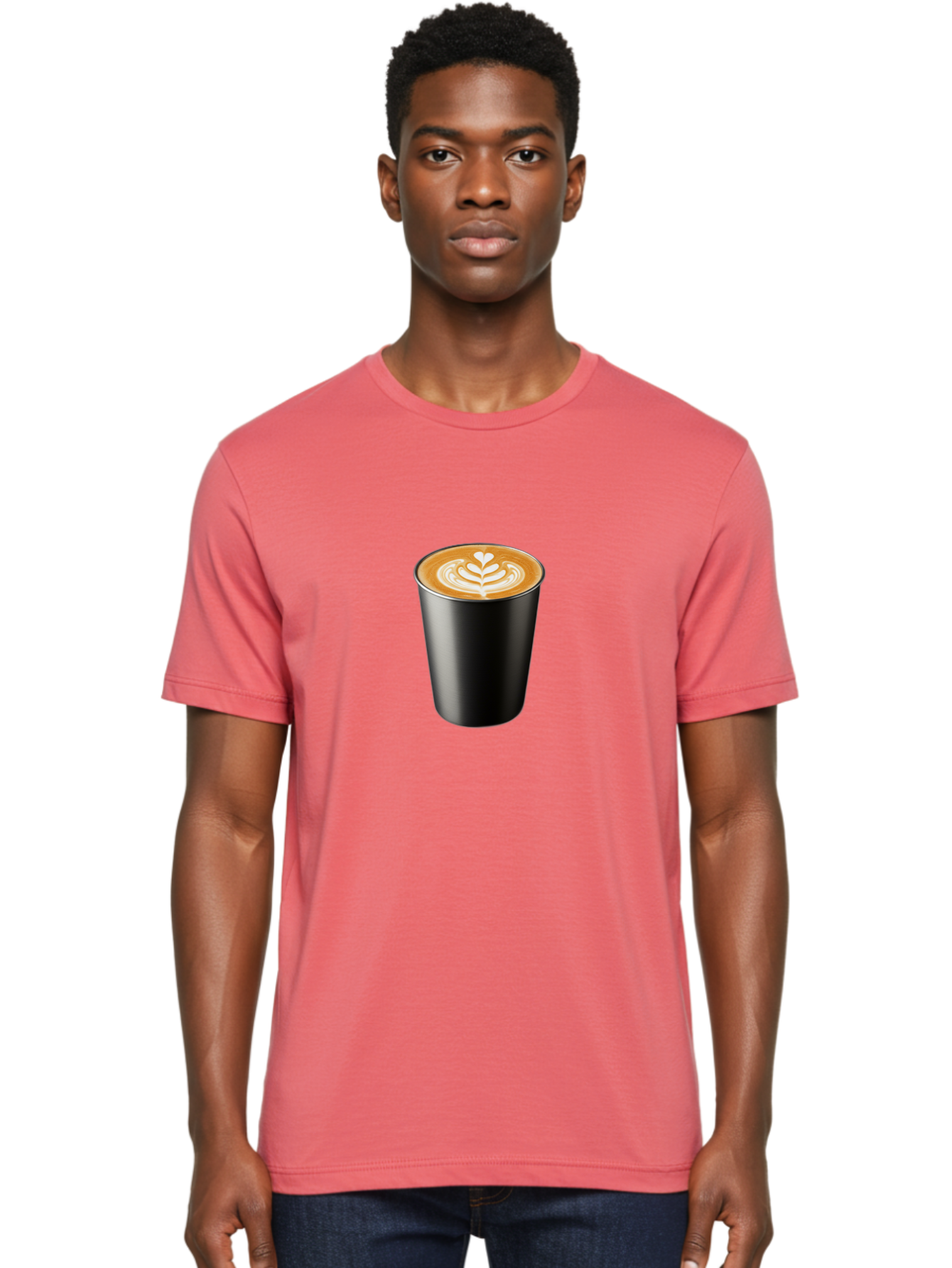 Coffee-Cup-15 Men'S Graphic Tee, 100% Cotton, Comfortable Casual Summer Wear, Machine Washable, Coffee Cup, Black Cup, Latte Art, Espresso, Coffee Drink, Heart Design, White Foam, Takeaway Coffee, Coffee Culture Baa349