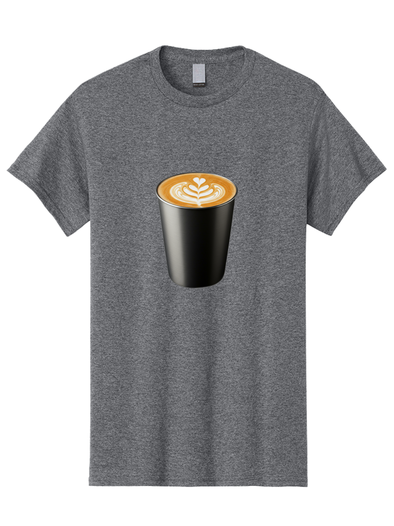 Coffee-Cup-15 Men'S Graphic Tee, 100% Cotton, Comfortable Casual Summer Wear, Machine Washable, Coffee Cup, Black Cup, Latte Art, Espresso, Coffee Drink, Heart Design, White Foam, Takeaway Coffee, Coffee Culture Baa349