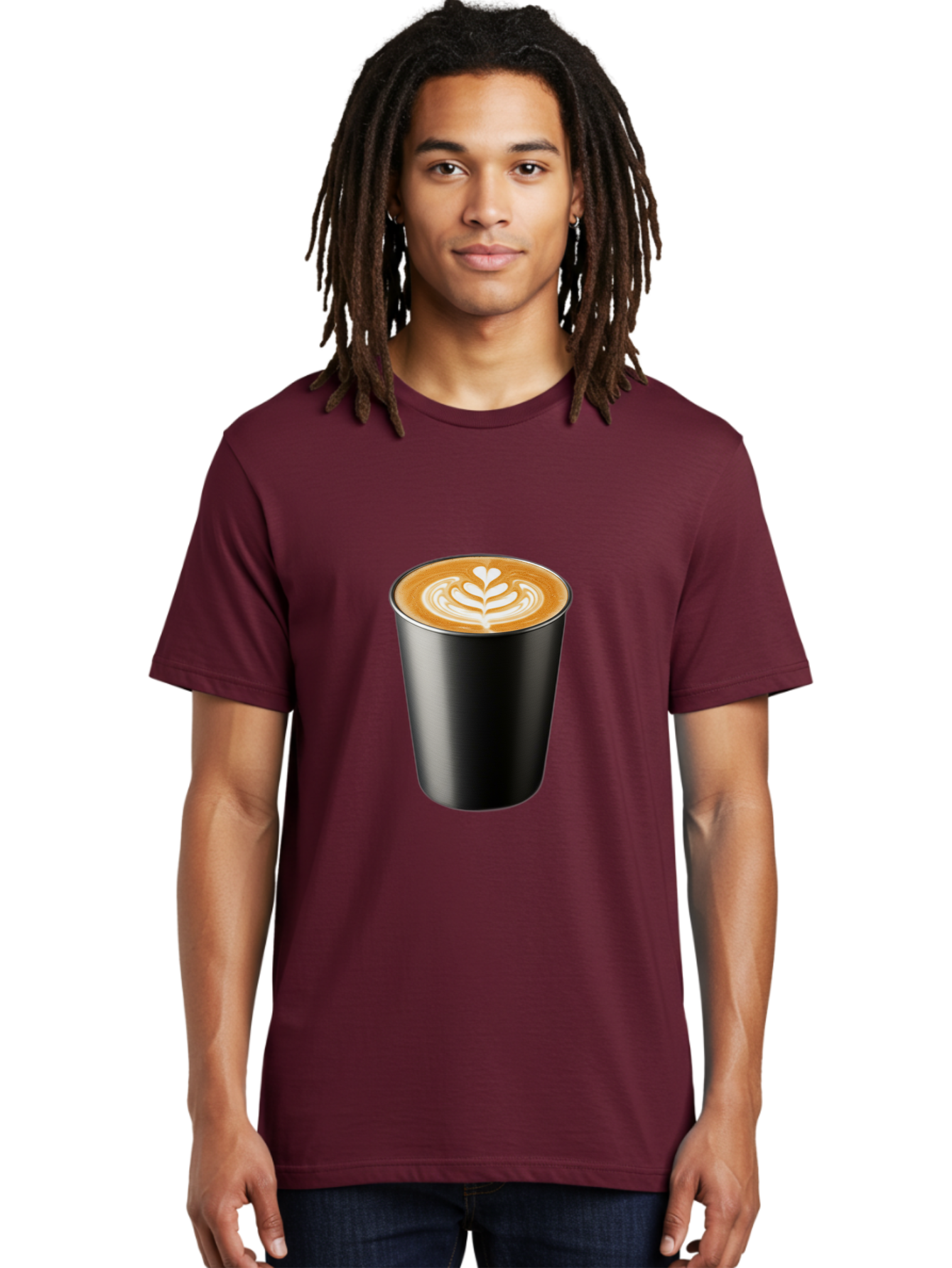 Coffee-Cup-15 Men'S Graphic Tee, 100% Cotton, Comfortable Casual Summer Wear, Machine Washable, Coffee Cup, Black Cup, Latte Art, Espresso, Coffee Drink, Heart Design, White Foam, Takeaway Coffee, Coffee Culture Baa349