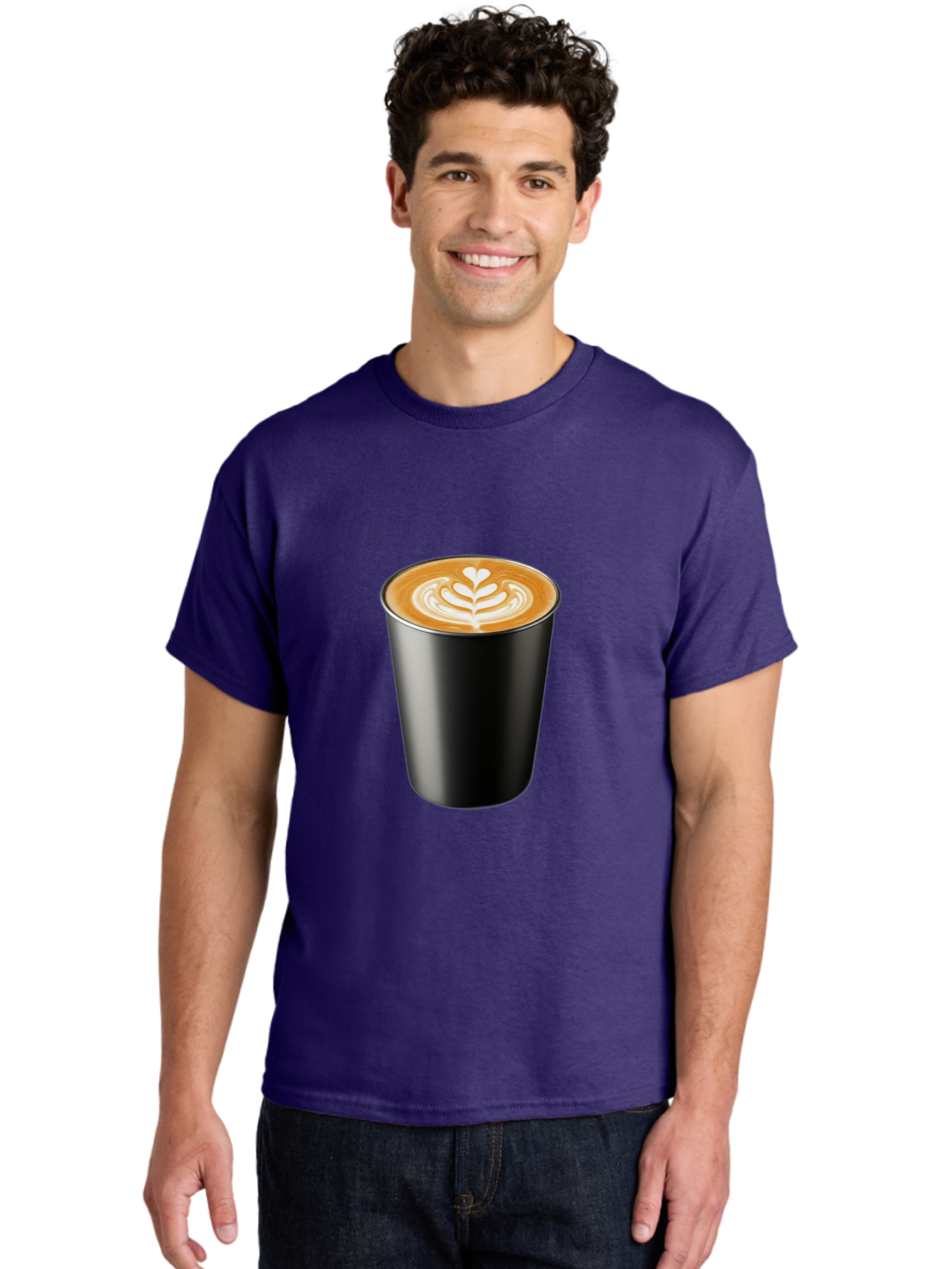 Coffee-Cup-15 Men'S Graphic Tee, 100% Cotton, Comfortable Casual Summer Wear, Machine Washable, Coffee Cup, Black Cup, Latte Art, Espresso, Coffee Drink, Heart Design, White Foam, Takeaway Coffee, Coffee Culture Baa349