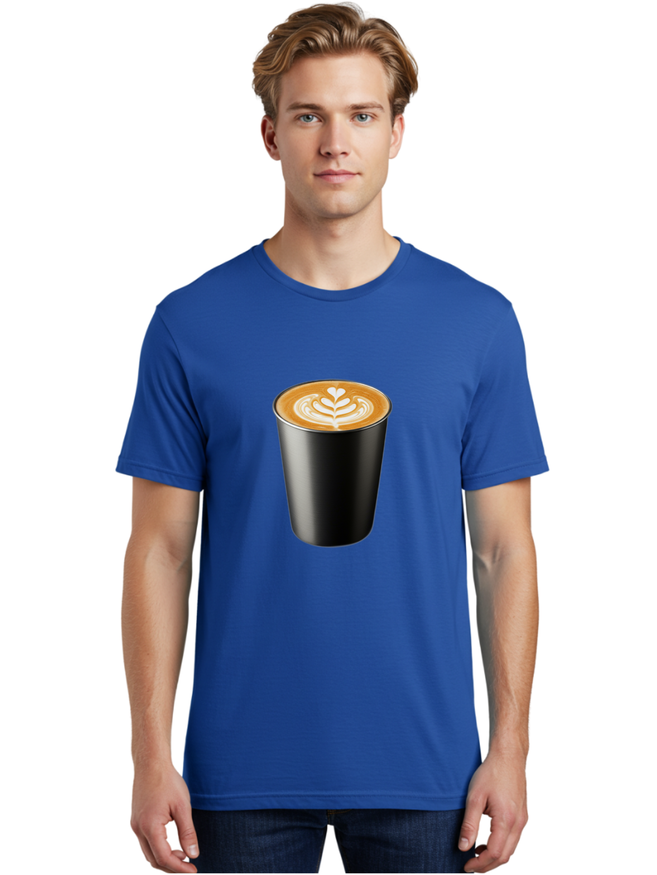 Coffee-Cup-15 Men'S Graphic Tee, 100% Cotton, Comfortable Casual Summer Wear, Machine Washable, Coffee Cup, Black Cup, Latte Art, Espresso, Coffee Drink, Heart Design, White Foam, Takeaway Coffee, Coffee Culture Baa349