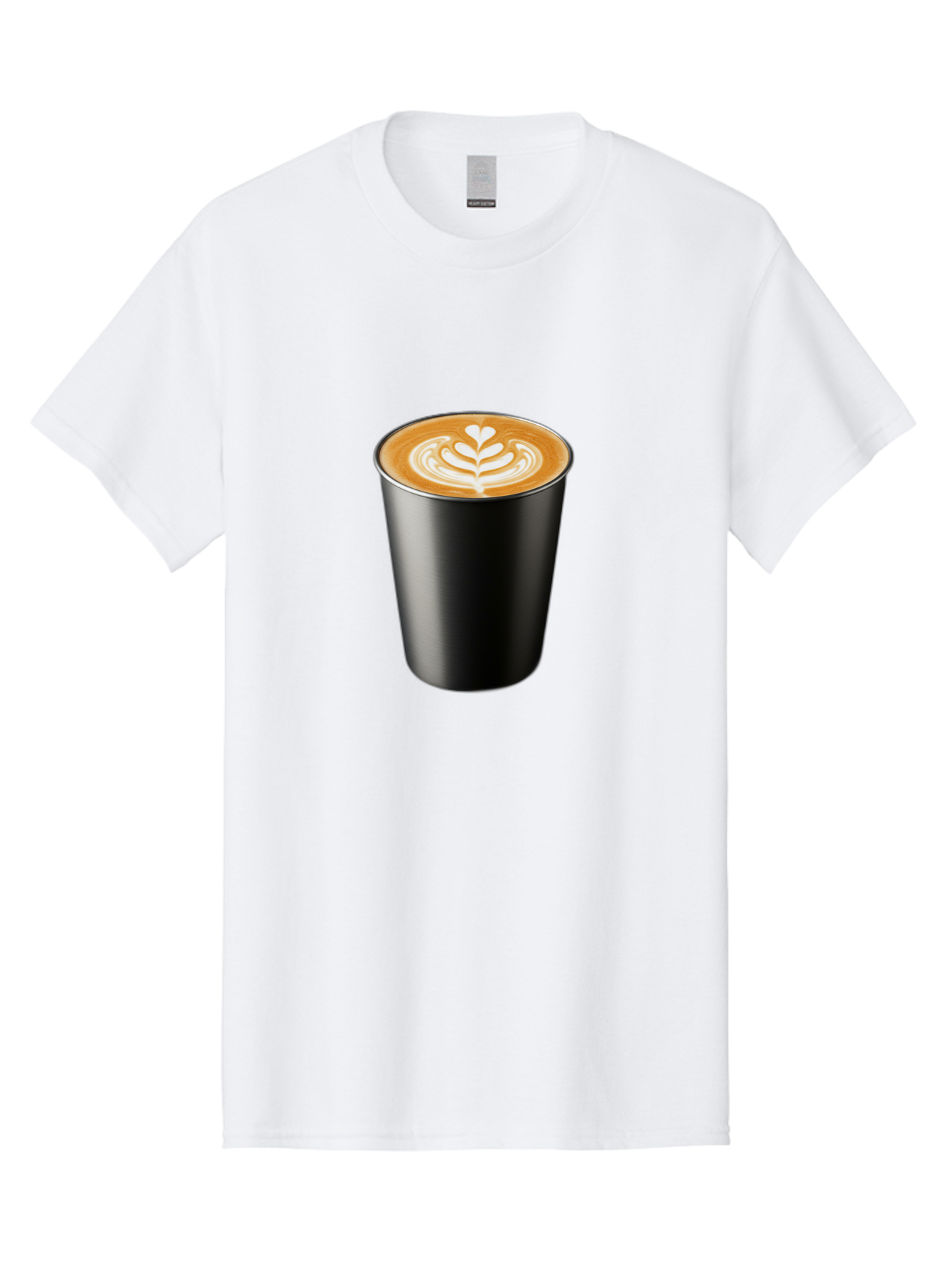 Coffee-Cup-15 Men'S Graphic Tee, 100% Cotton, Comfortable Casual Summer Wear, Machine Washable, Coffee Cup, Black Cup, Latte Art, Espresso, Coffee Drink, Heart Design, White Foam, Takeaway Coffee, Coffee Culture Baa349