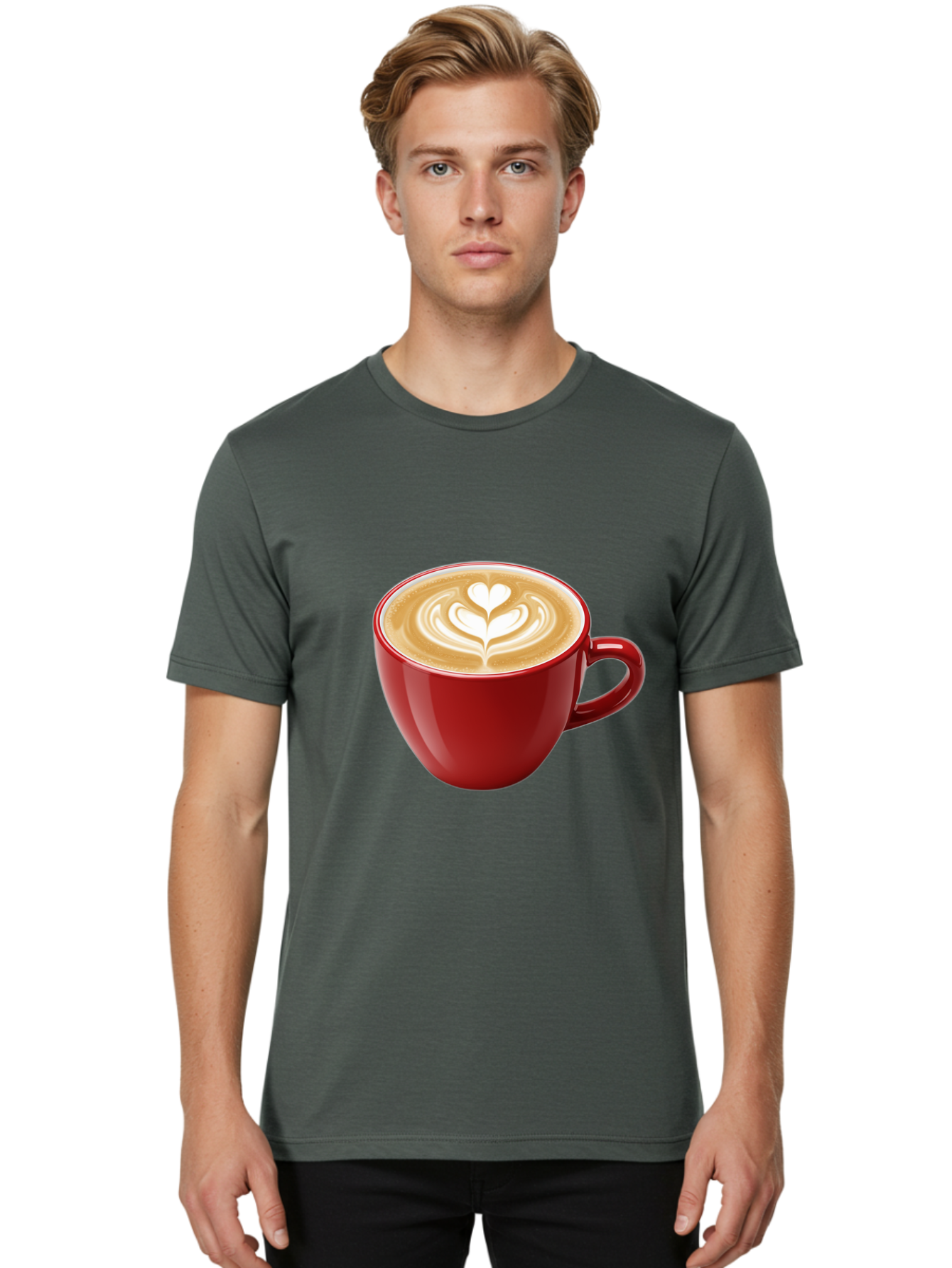 Coffee-Cup-16 Men'S Graphic Tee, 100% Cotton, Comfortable Casual Summer Wear, Machine Washable, Coffee Cup, Latte Art, Heart Design, Red Coffee Mug, Crema-Topped Coffee, Coffee Drink, Espresso Art Baa350