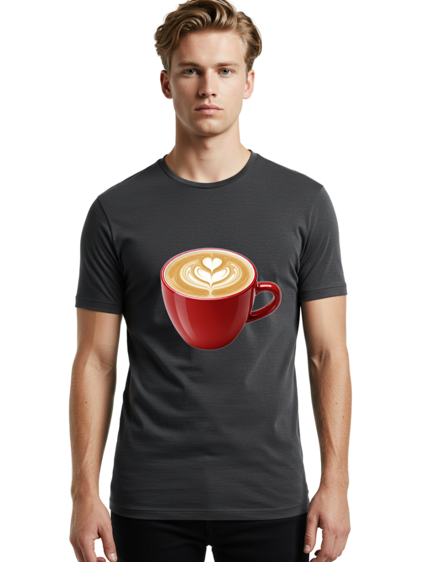 Coffee-Cup-16 Men'S Graphic Tee, 100% Cotton, Comfortable Casual Summer Wear, Machine Washable, Coffee Cup, Latte Art, Heart Design, Red Coffee Mug, Crema-Topped Coffee, Coffee Drink, Espresso Art Baa350