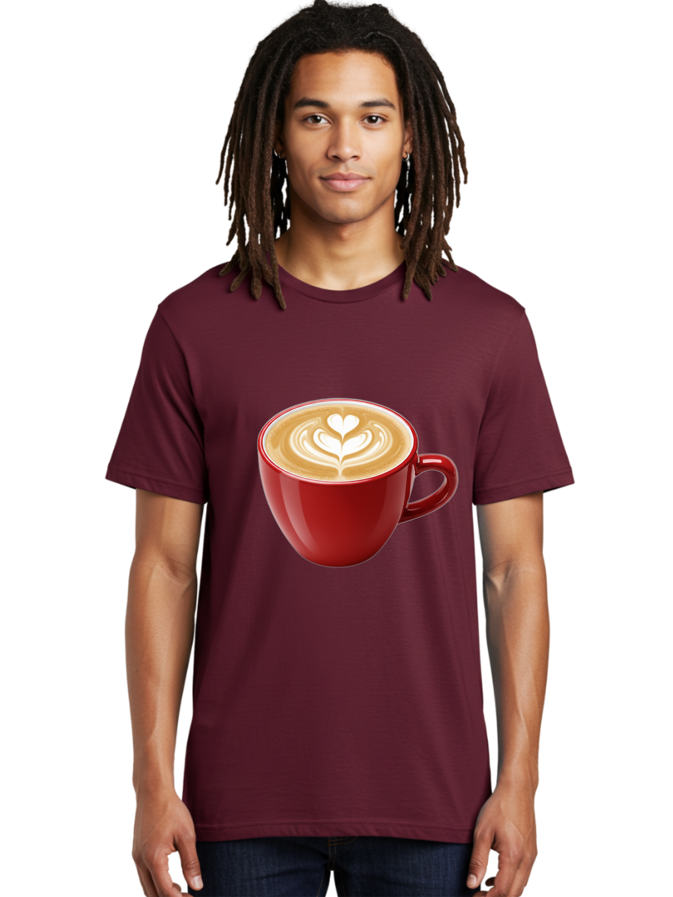 Coffee-Cup-16 Men'S Graphic Tee, 100% Cotton, Comfortable Casual Summer Wear, Machine Washable, Coffee Cup, Latte Art, Heart Design, Red Coffee Mug, Crema-Topped Coffee, Coffee Drink, Espresso Art Baa350