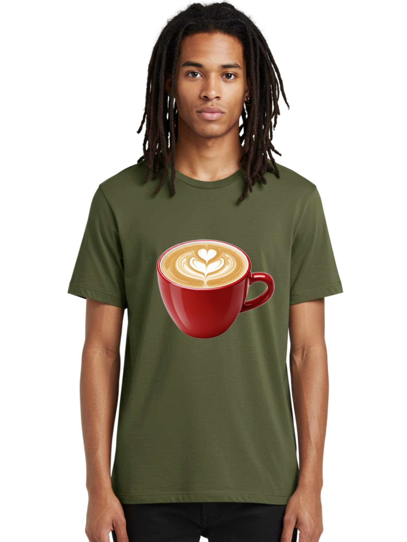 Coffee-Cup-16 Men'S Graphic Tee, 100% Cotton, Comfortable Casual Summer Wear, Machine Washable, Coffee Cup, Latte Art, Heart Design, Red Coffee Mug, Crema-Topped Coffee, Coffee Drink, Espresso Art Baa350