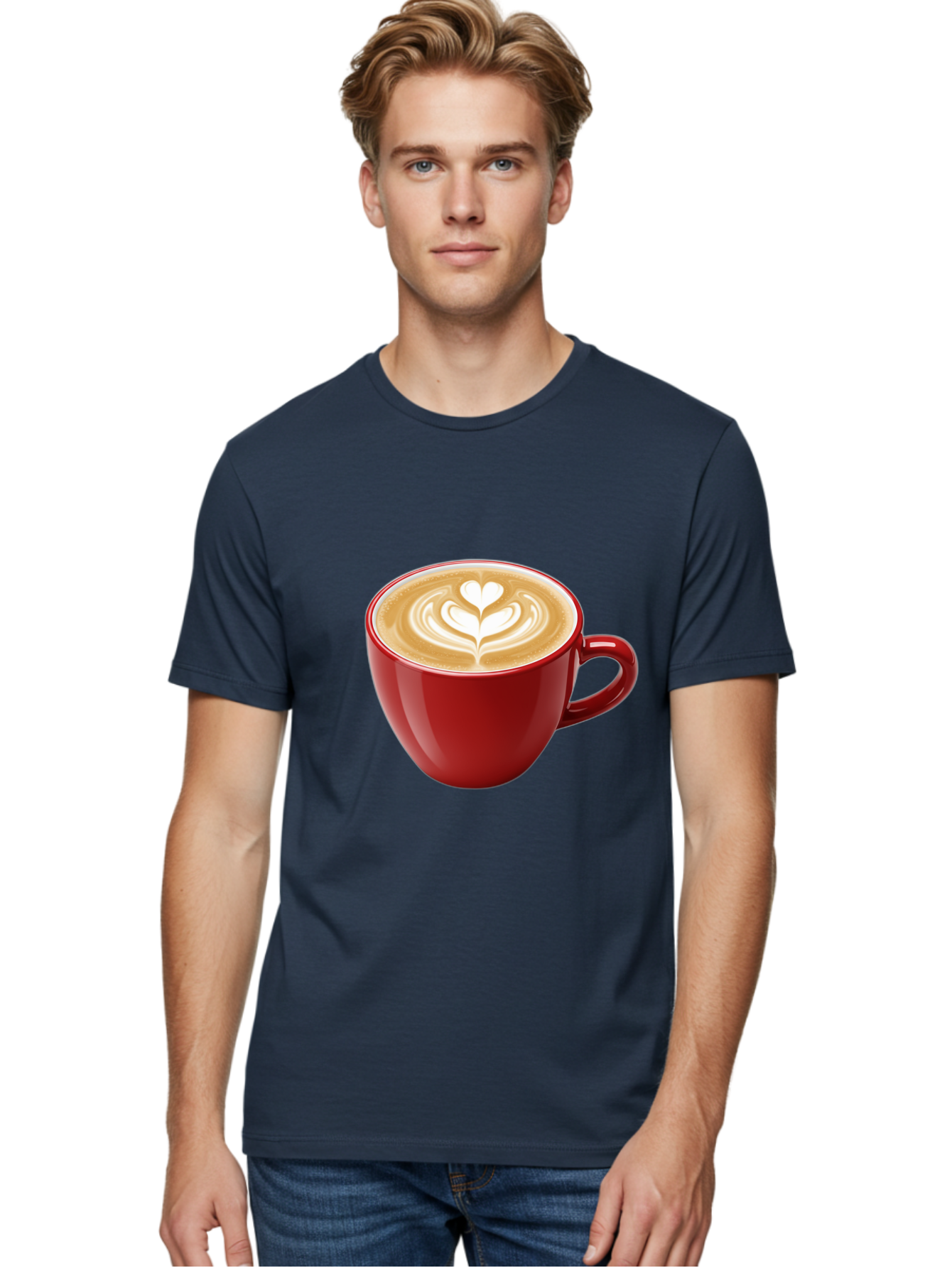 Coffee-Cup-16 Men'S Graphic Tee, 100% Cotton, Comfortable Casual Summer Wear, Machine Washable, Coffee Cup, Latte Art, Heart Design, Red Coffee Mug, Crema-Topped Coffee, Coffee Drink, Espresso Art Baa350