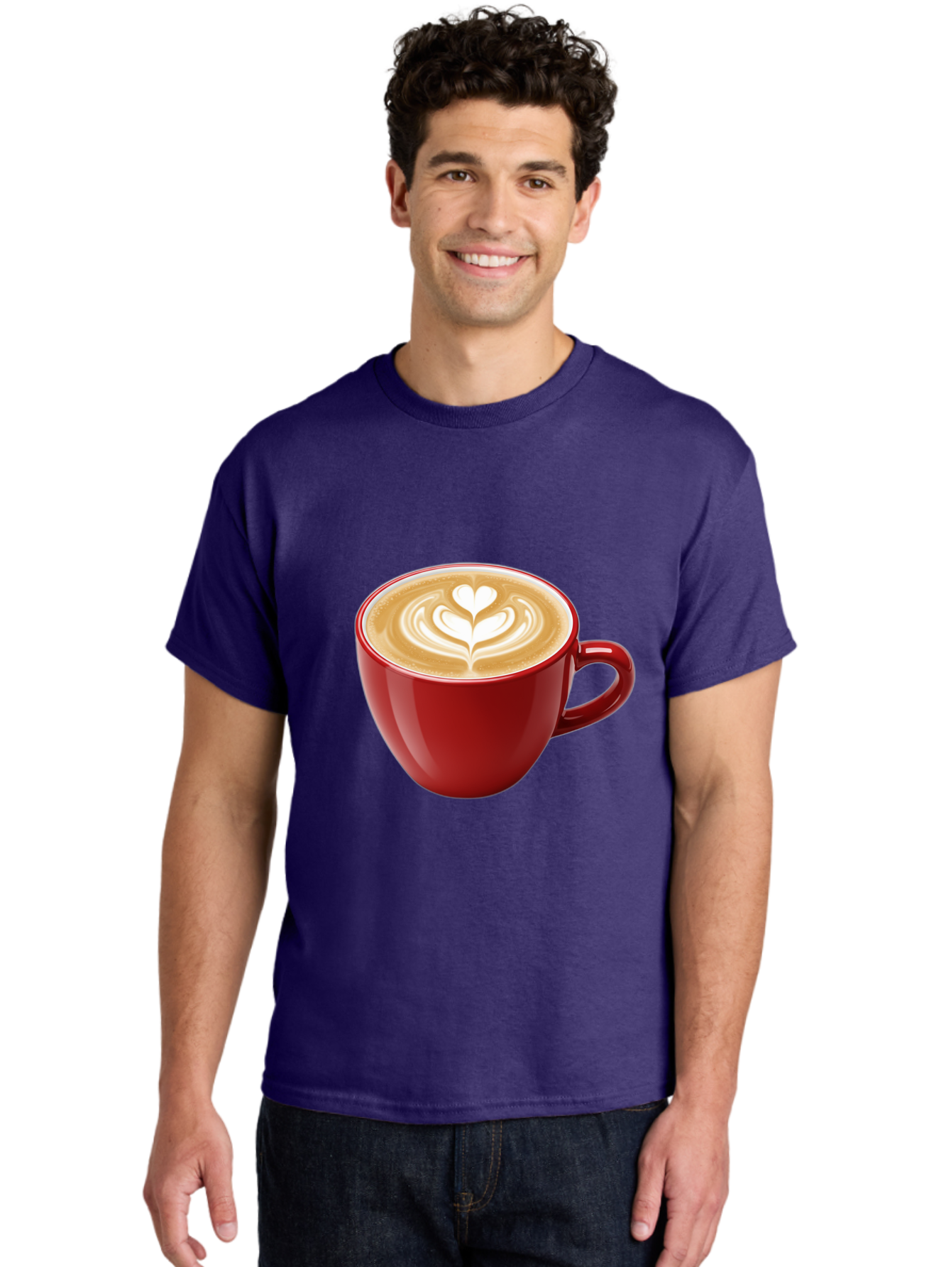 Coffee-Cup-16 Men'S Graphic Tee, 100% Cotton, Comfortable Casual Summer Wear, Machine Washable, Coffee Cup, Latte Art, Heart Design, Red Coffee Mug, Crema-Topped Coffee, Coffee Drink, Espresso Art Baa350