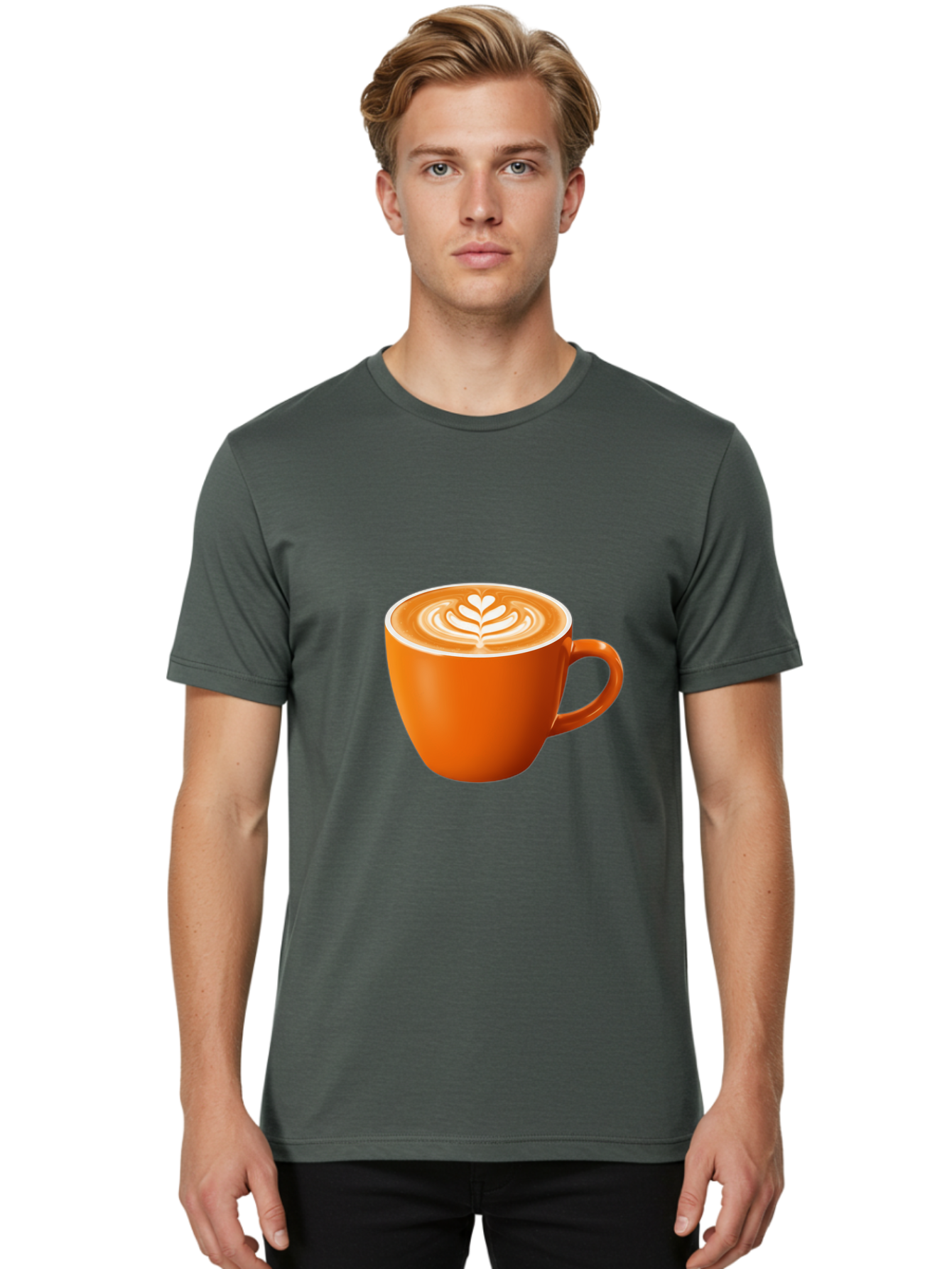 Coffee-Cup-17 Men'S Graphic Tee, 100% Cotton, Comfortable Casual Summer Wear, Machine Washable, Coffee Cup, Latte Art, Heart Design, Cappuccino, Coffee Culture, Morning Coffee, Coffee Break, Coffee Time Baa351