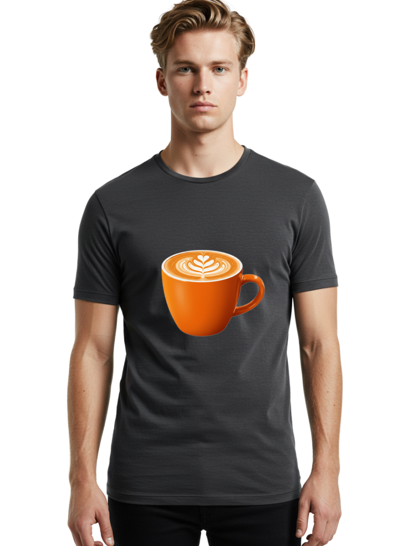 Coffee-Cup-17 Men'S Graphic Tee, 100% Cotton, Comfortable Casual Summer Wear, Machine Washable, Coffee Cup, Latte Art, Heart Design, Cappuccino, Coffee Culture, Morning Coffee, Coffee Break, Coffee Time Baa351