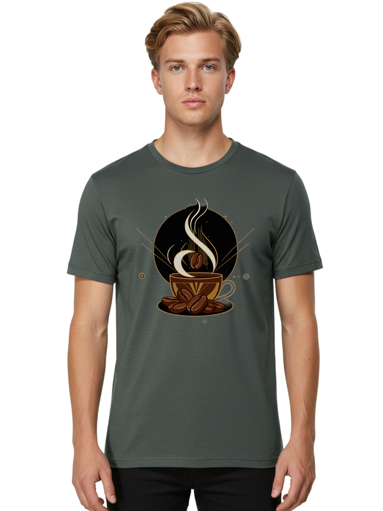 Coffee-Cup-7 Men'S Graphic Tee, 100% Cotton, Comfortable Casual Summer Wear, Machine Washable, Steaming Hot Coffee, Coffee Cup, Coffee Beans, Brown Tones, Abstract Shapes, Minimalist Design, Coffee Lover, Morning Pick-Me-Up, Caffeine Fix, Baa357