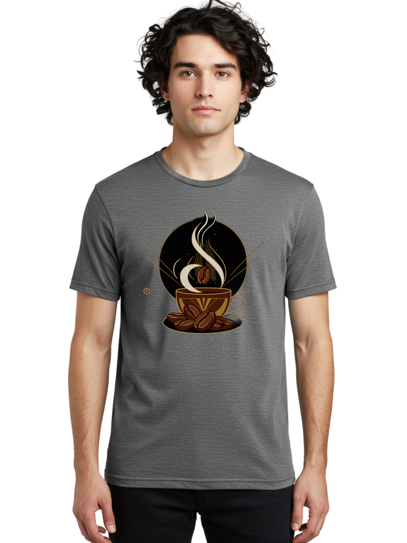 Coffee-Cup-7 Men'S Graphic Tee, 100% Cotton, Comfortable Casual Summer Wear, Machine Washable, Steaming Hot Coffee, Coffee Cup, Coffee Beans, Brown Tones, Abstract Shapes, Minimalist Design, Coffee Lover, Morning Pick-Me-Up, Caffeine Fix, Baa357