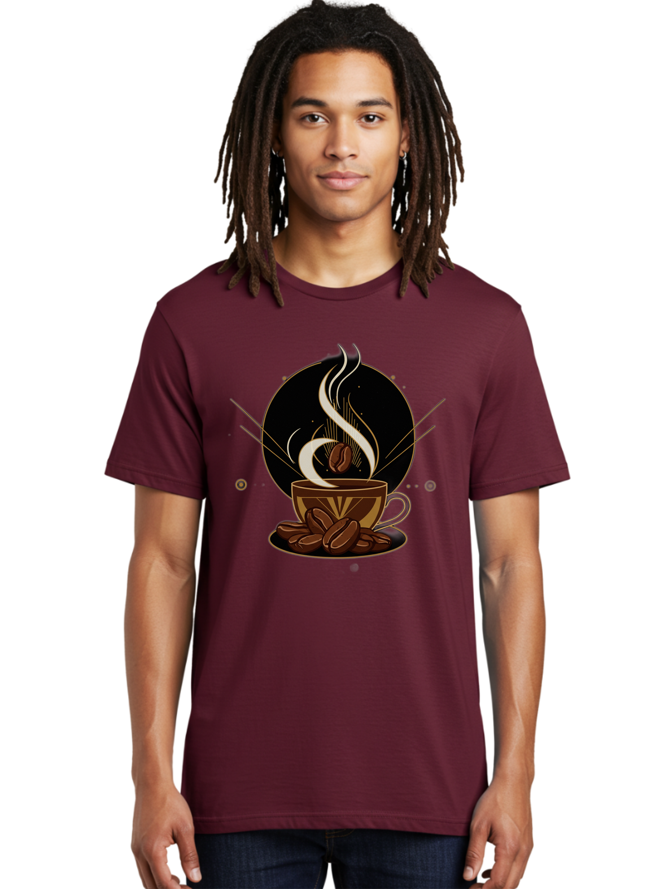 Coffee-Cup-7 Men'S Graphic Tee, 100% Cotton, Comfortable Casual Summer Wear, Machine Washable, Steaming Hot Coffee, Coffee Cup, Coffee Beans, Brown Tones, Abstract Shapes, Minimalist Design, Coffee Lover, Morning Pick-Me-Up, Caffeine Fix, Baa357