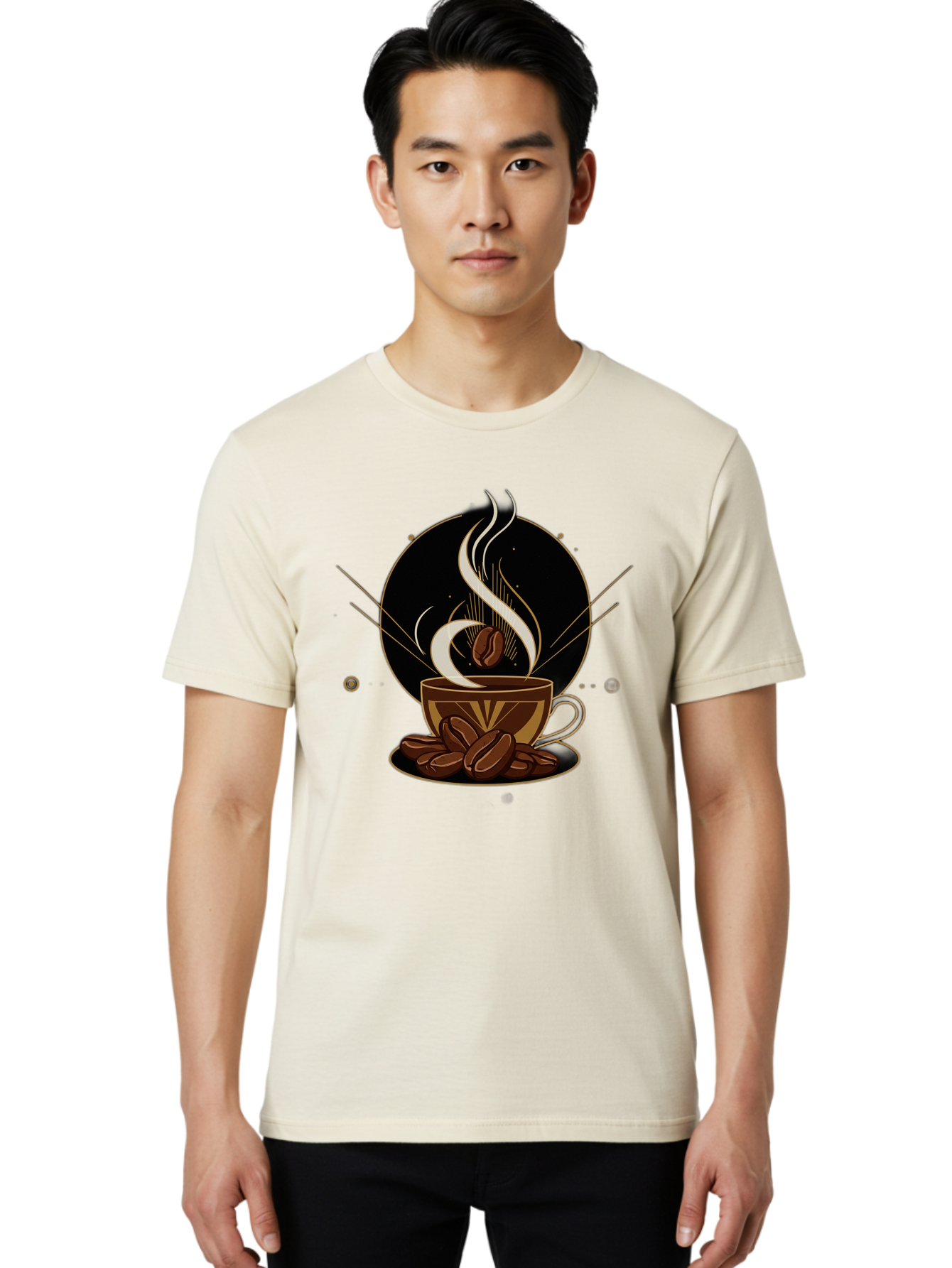 Coffee-Cup-7 Men'S Graphic Tee, 100% Cotton, Comfortable Casual Summer Wear, Machine Washable, Steaming Hot Coffee, Coffee Cup, Coffee Beans, Brown Tones, Abstract Shapes, Minimalist Design, Coffee Lover, Morning Pick-Me-Up, Caffeine Fix, Baa357