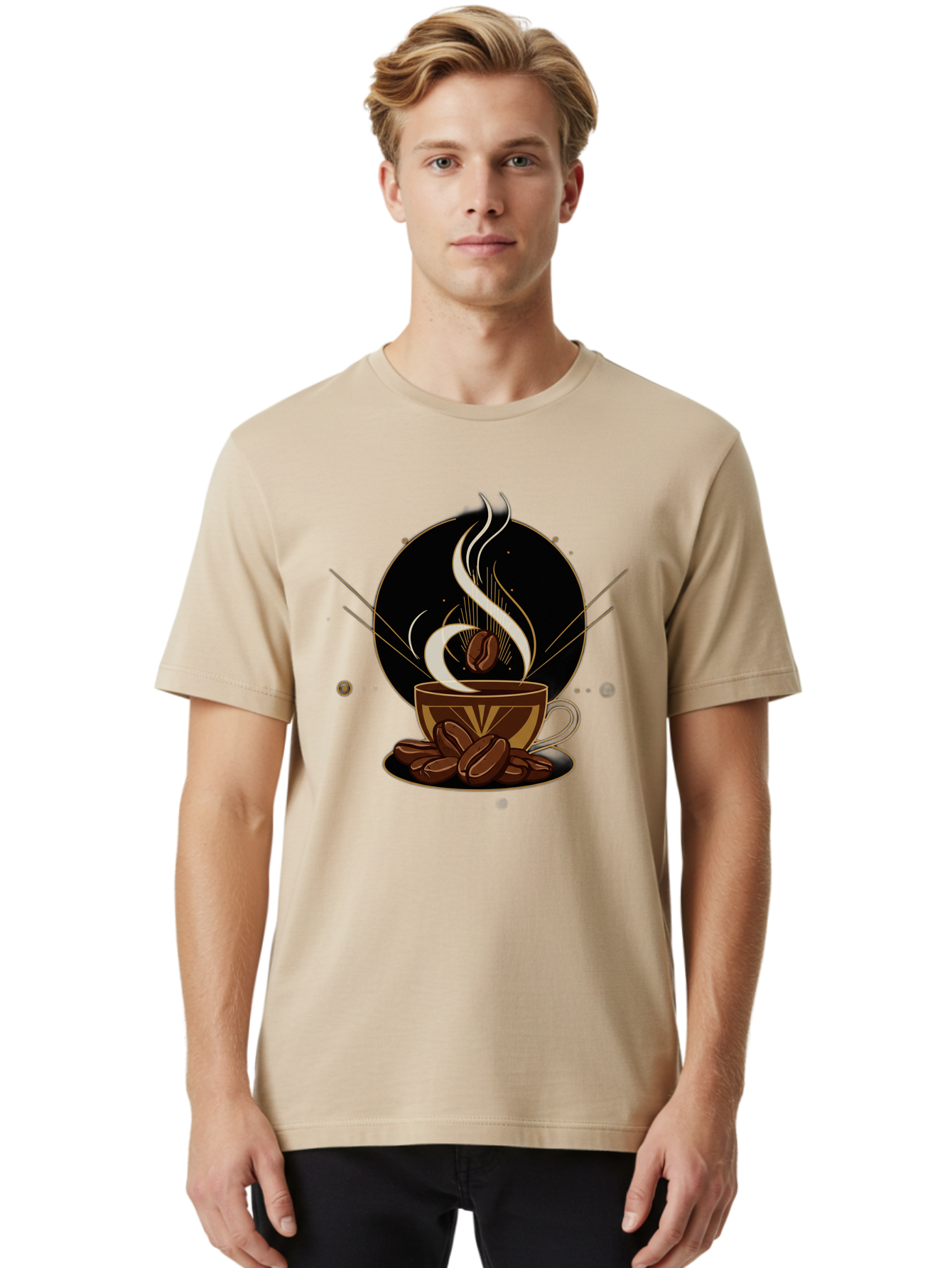 Coffee-Cup-7 Men'S Graphic Tee, 100% Cotton, Comfortable Casual Summer Wear, Machine Washable, Steaming Hot Coffee, Coffee Cup, Coffee Beans, Brown Tones, Abstract Shapes, Minimalist Design, Coffee Lover, Morning Pick-Me-Up, Caffeine Fix, Baa357