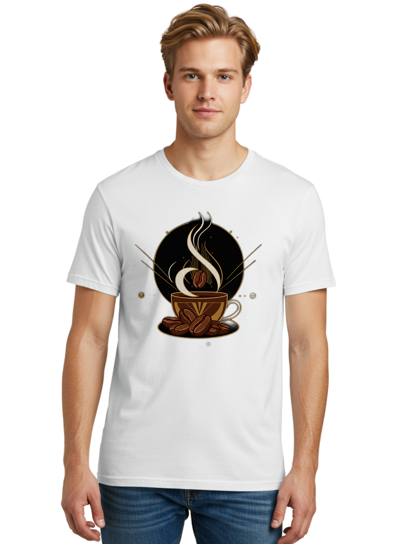 Coffee-Cup-7 Men'S Graphic Tee, 100% Cotton, Comfortable Casual Summer Wear, Machine Washable, Steaming Hot Coffee, Coffee Cup, Coffee Beans, Brown Tones, Abstract Shapes, Minimalist Design, Coffee Lover, Morning Pick-Me-Up, Caffeine Fix, Baa357