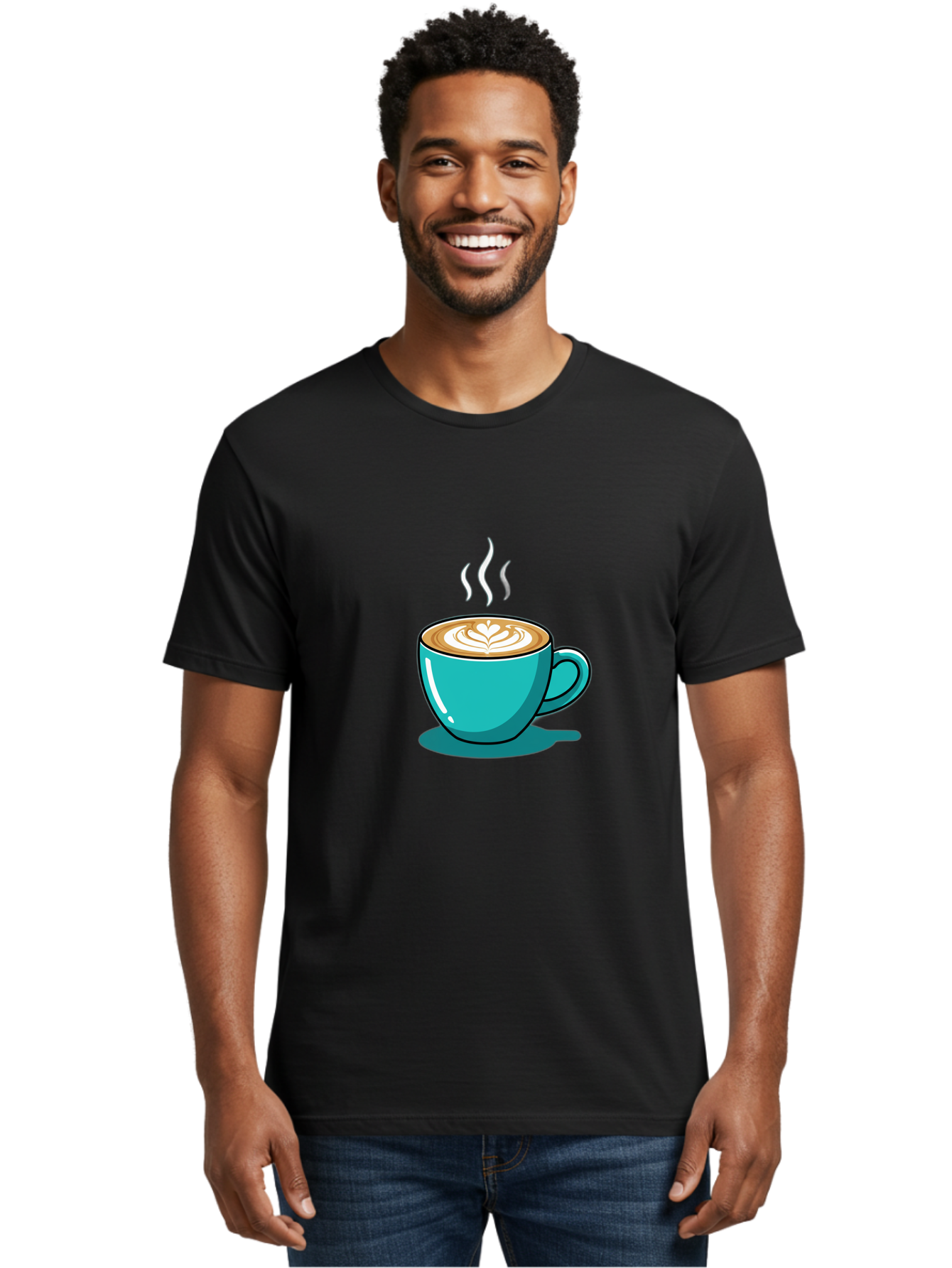 Coffee-Cup-9 Men'S Graphic Tee, 100% Cotton, Comfortable Casual Summer Wear, Machine Washable, Steaming Hot Coffee, Latte Art, Coffee Break, Morning Pick-Me-Up, Coffee Culture, Caffeine Fix, Teal Coffee Cup Baa359