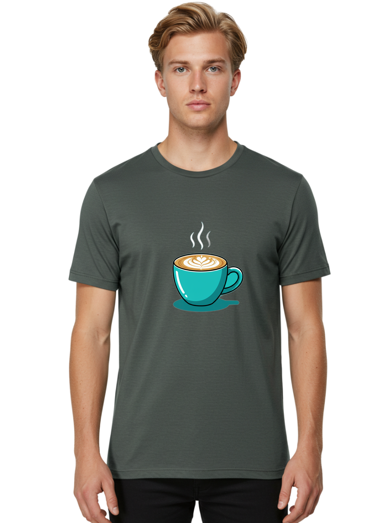 Coffee-Cup-9 Men'S Graphic Tee, 100% Cotton, Comfortable Casual Summer Wear, Machine Washable, Steaming Hot Coffee, Latte Art, Coffee Break, Morning Pick-Me-Up, Coffee Culture, Caffeine Fix, Teal Coffee Cup Baa359