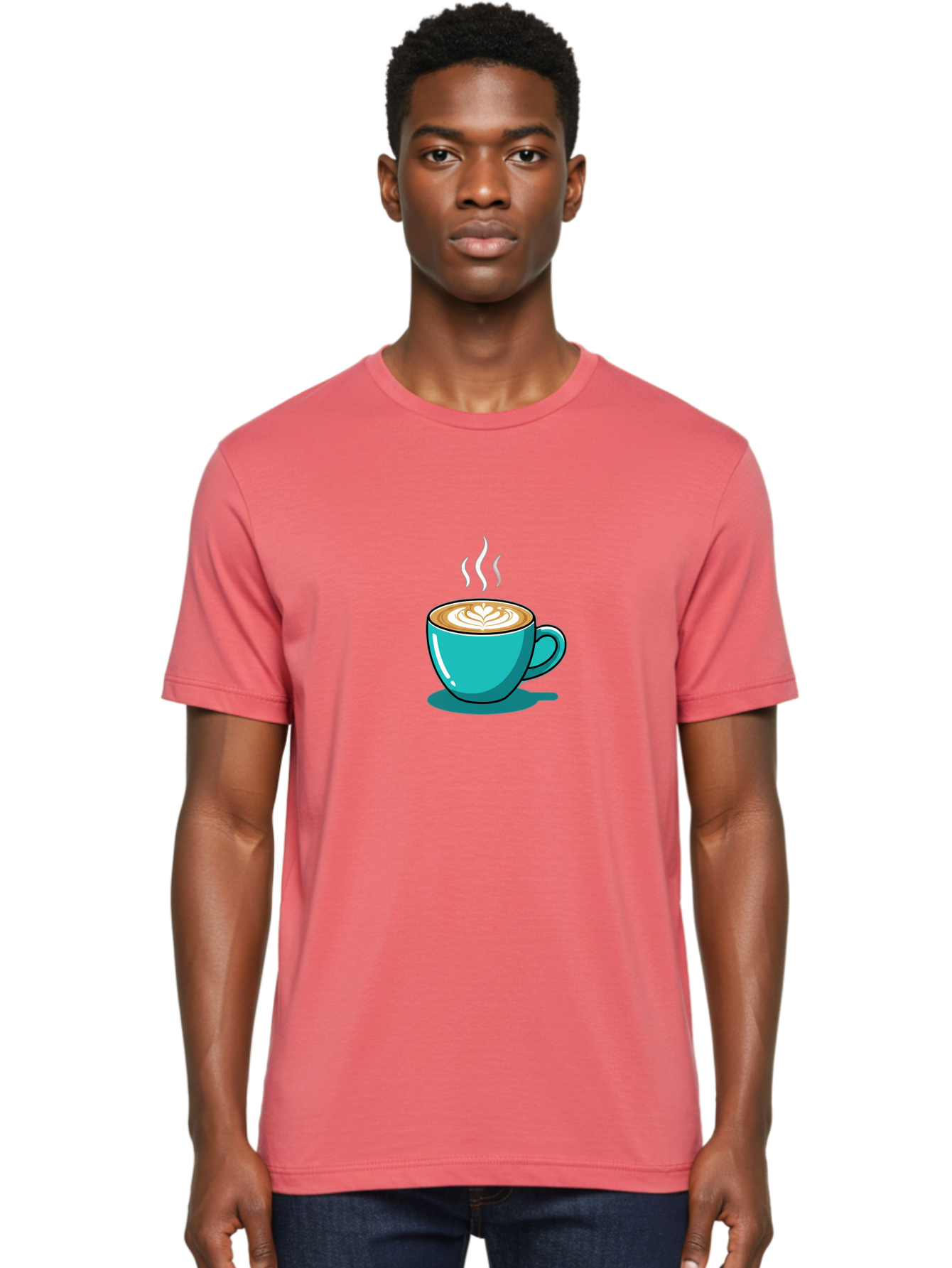 Coffee-Cup-9 Men'S Graphic Tee, 100% Cotton, Comfortable Casual Summer Wear, Machine Washable, Steaming Hot Coffee, Latte Art, Coffee Break, Morning Pick-Me-Up, Coffee Culture, Caffeine Fix, Teal Coffee Cup Baa359