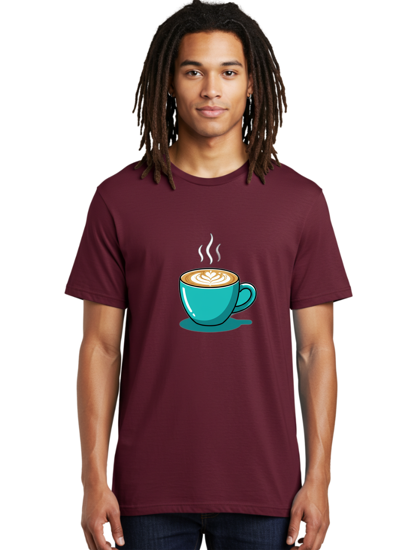 Coffee-Cup-9 Men'S Graphic Tee, 100% Cotton, Comfortable Casual Summer Wear, Machine Washable, Steaming Hot Coffee, Latte Art, Coffee Break, Morning Pick-Me-Up, Coffee Culture, Caffeine Fix, Teal Coffee Cup Baa359